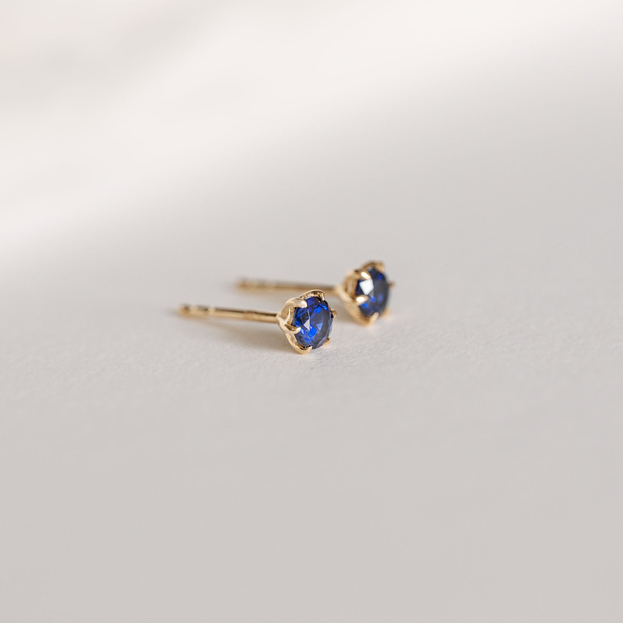 Sapphire Stud Earrings Dainty Small Minimalist 14k Gold, September Birthstone, Birthday Gifts for girls, second piercing studs