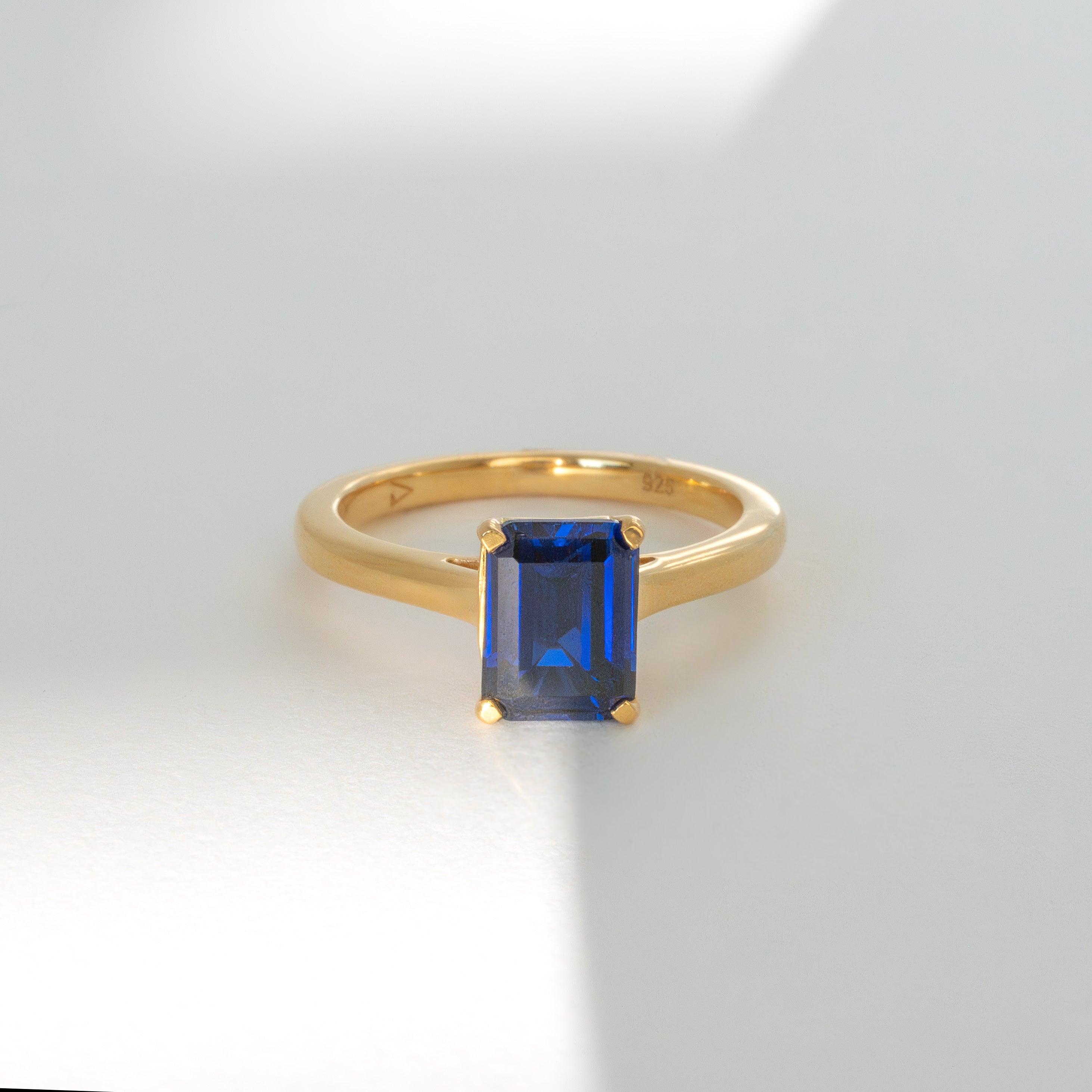 Emerald Cut Sapphire Ring Gold, September Birthstone Birthday Gifts, Wedding Bridal Engagement Rings for Women