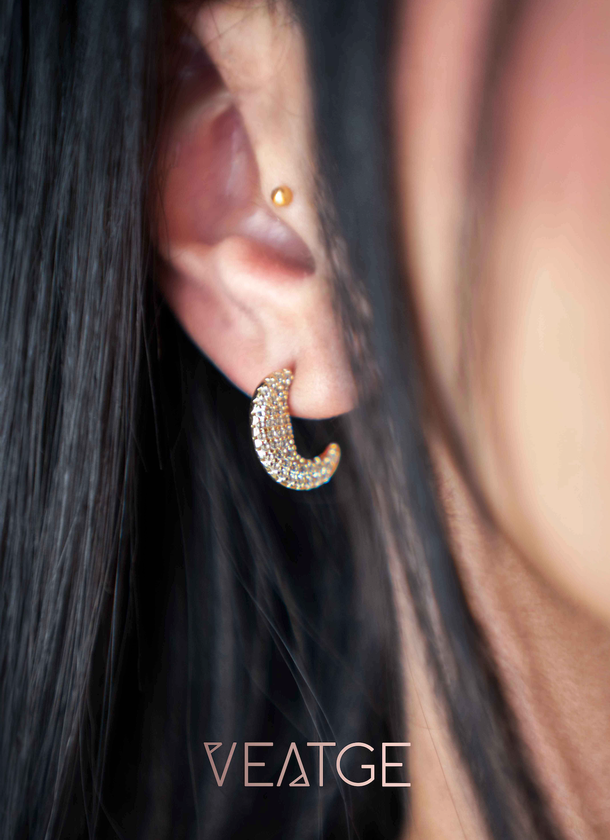 Pave Diamond Disc Hoop Earrings