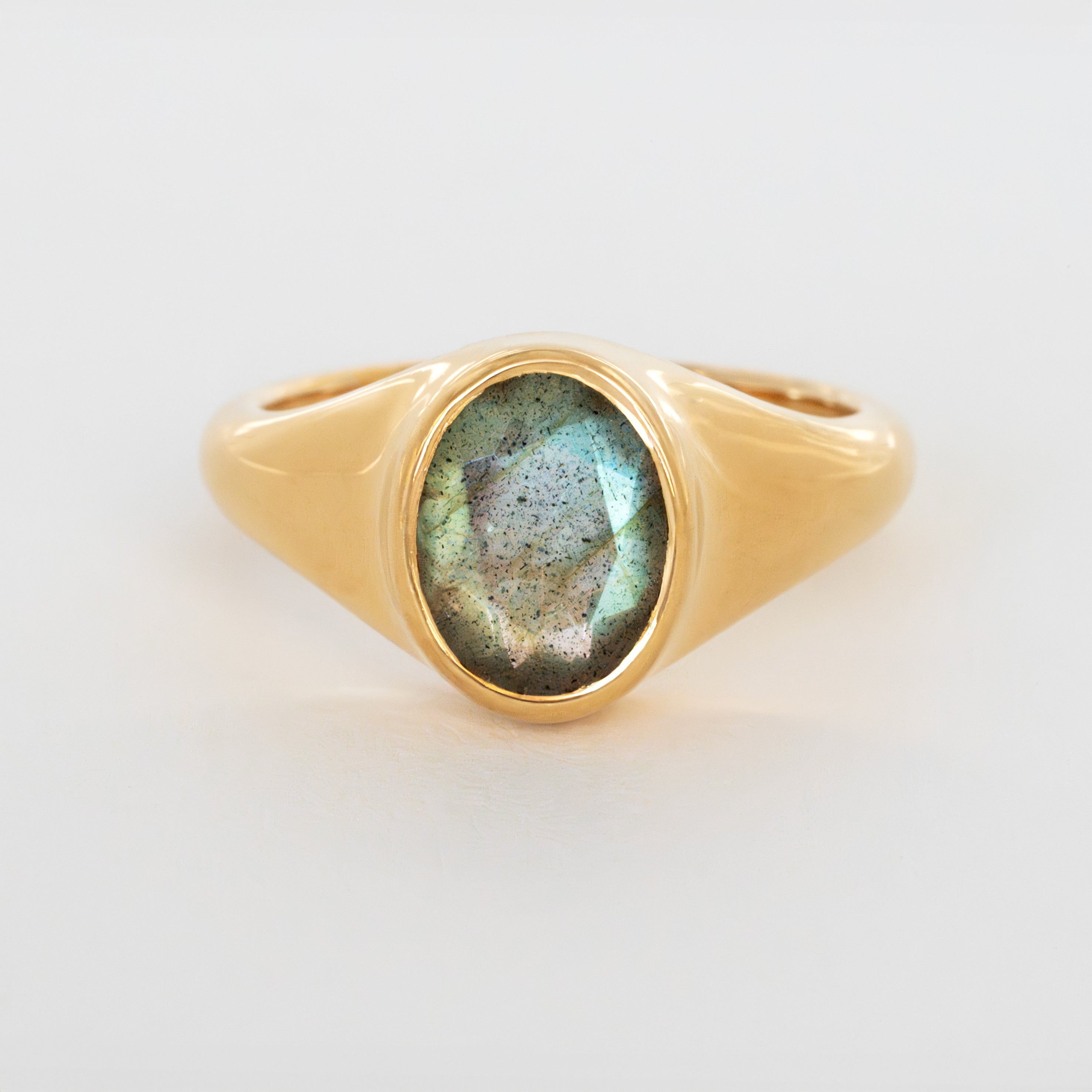Labradorite Ring gold Veatge, Natural Gemstone Signet Ring 14k Gold Vermeil, Unisex signet ring, signet ring for men, signet rings for women