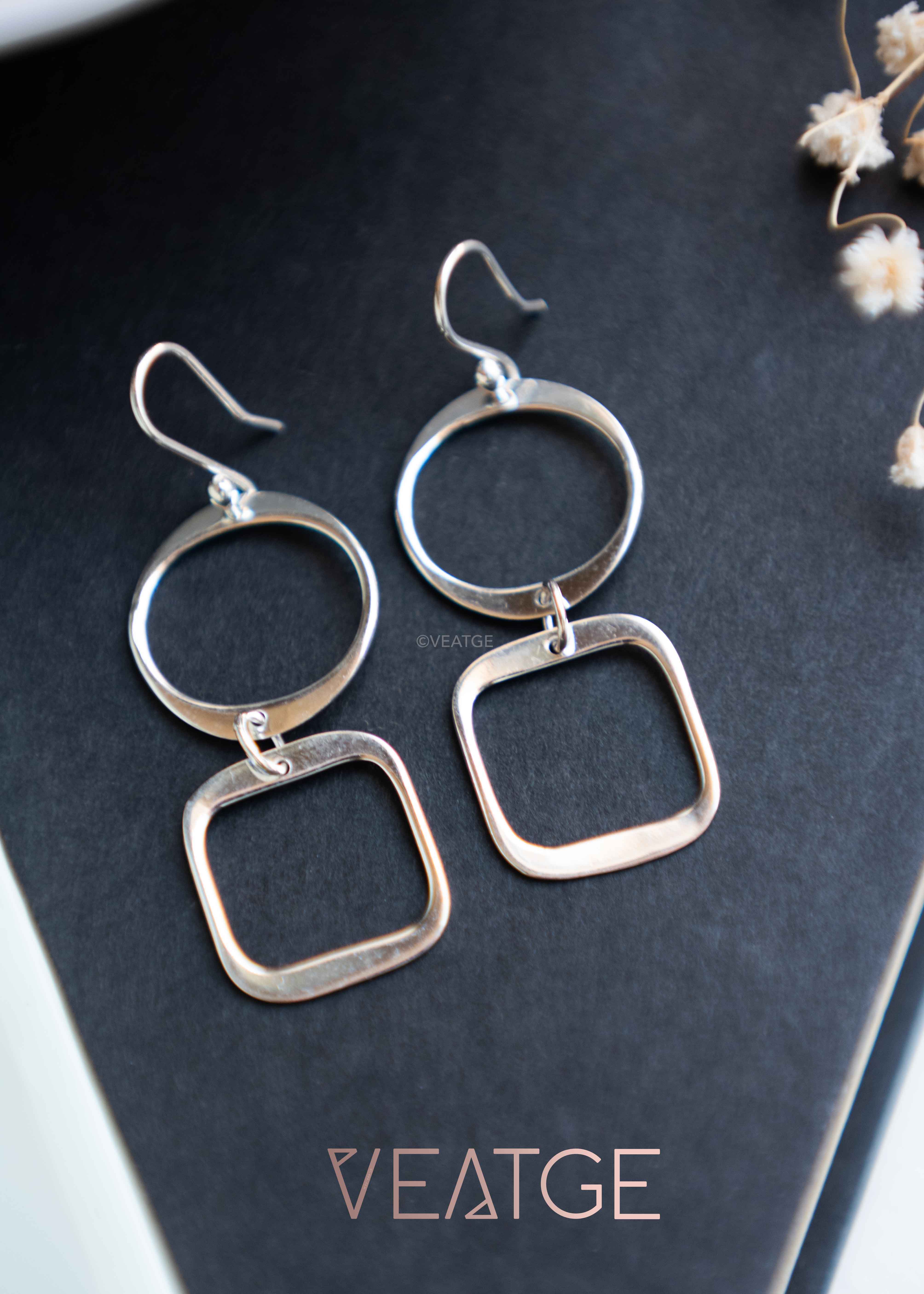 Geometric Earrings Silver, 925 Sterling Silver, Silver Earring Dangle, Unique Handmade Jewelry, Unique Gifts for Mom, Gift for Wife, Large Silver Earrings