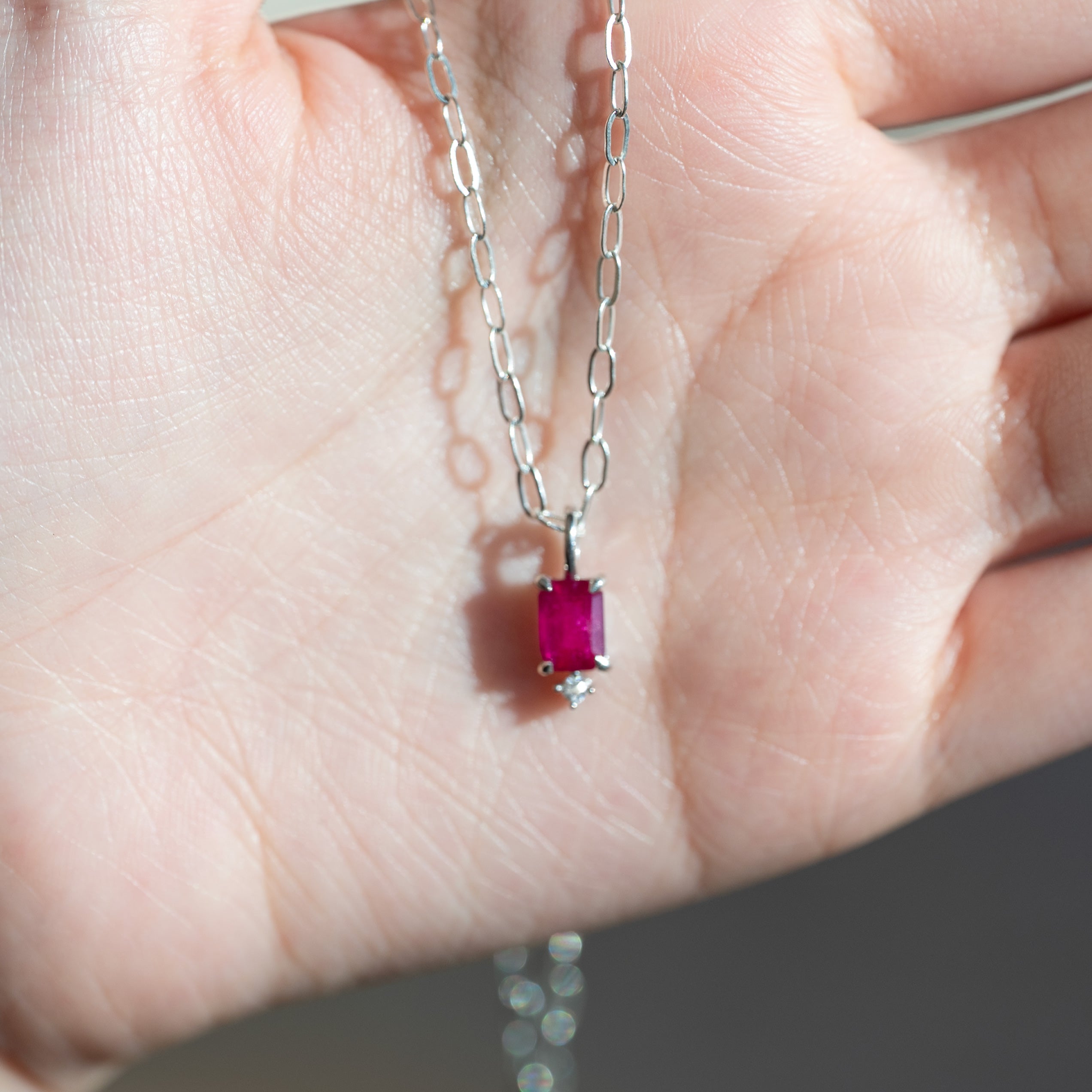 ruby necklace in sterling silver paperclip chain