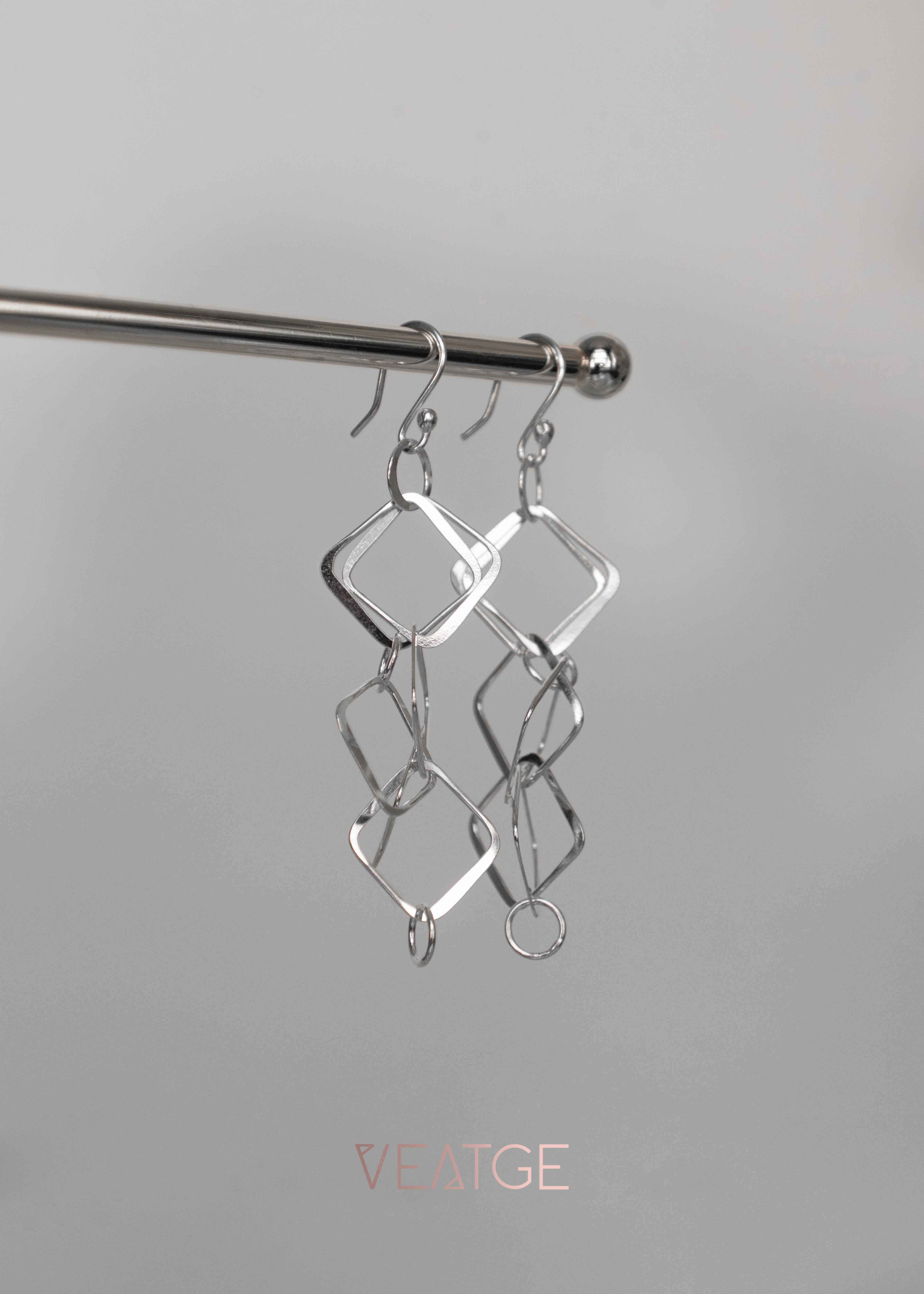 Unique Geometric Dangle Statement Earrings in Sterling Silver 925, Best Gift for Women, Gift for Wife, Gift for mom