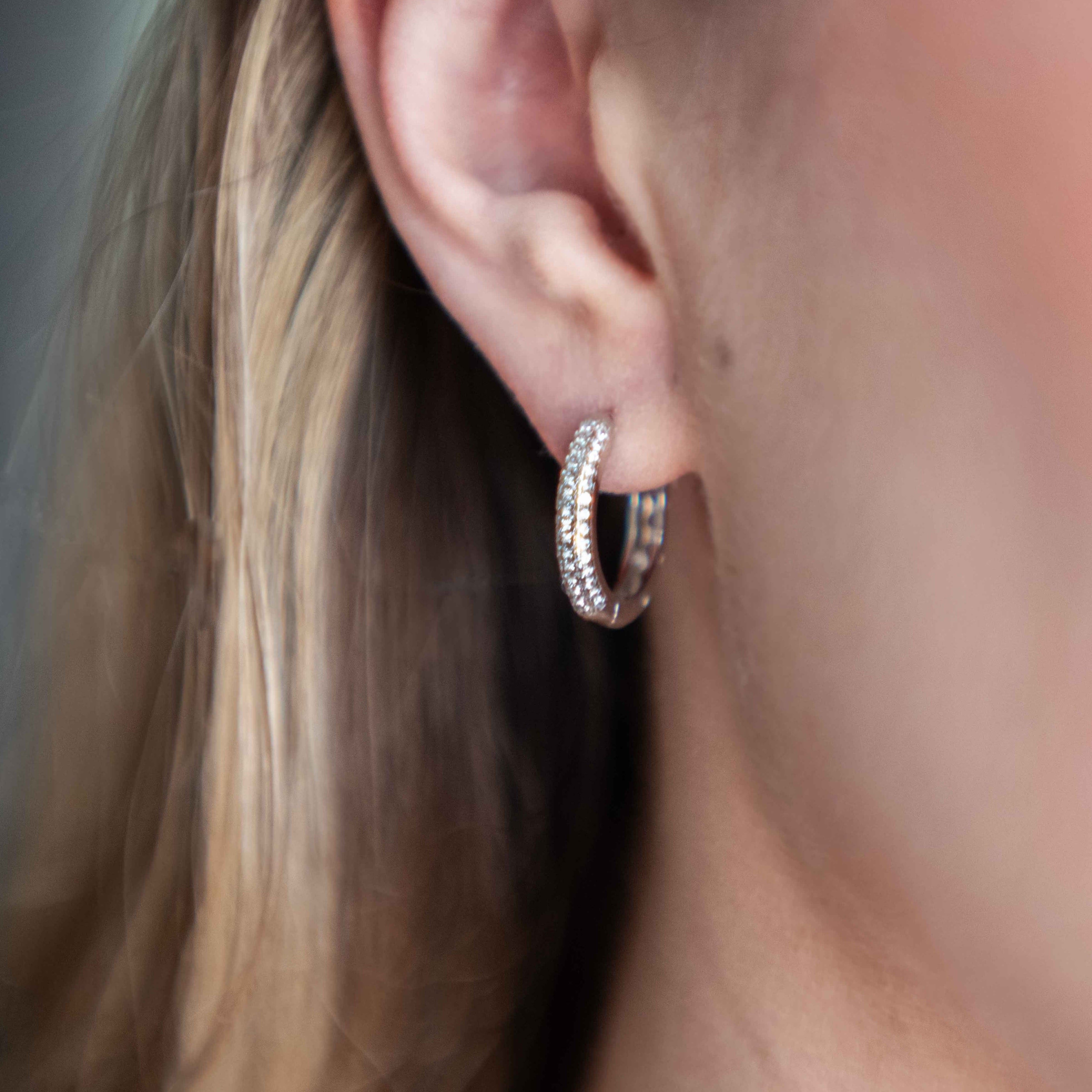 Silver Pave Huggie Hoop Earrings