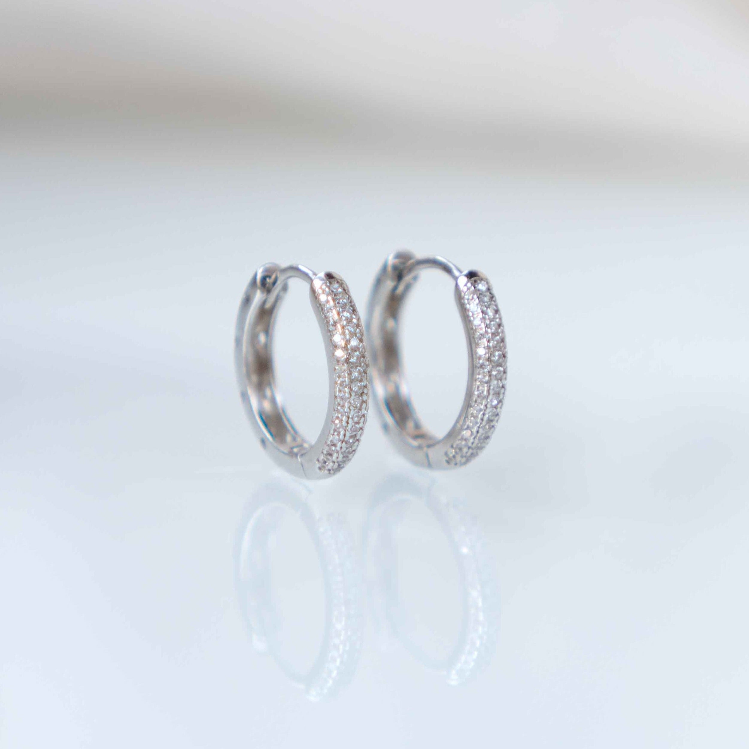 Silver Pave Huggie Hoop Earrings