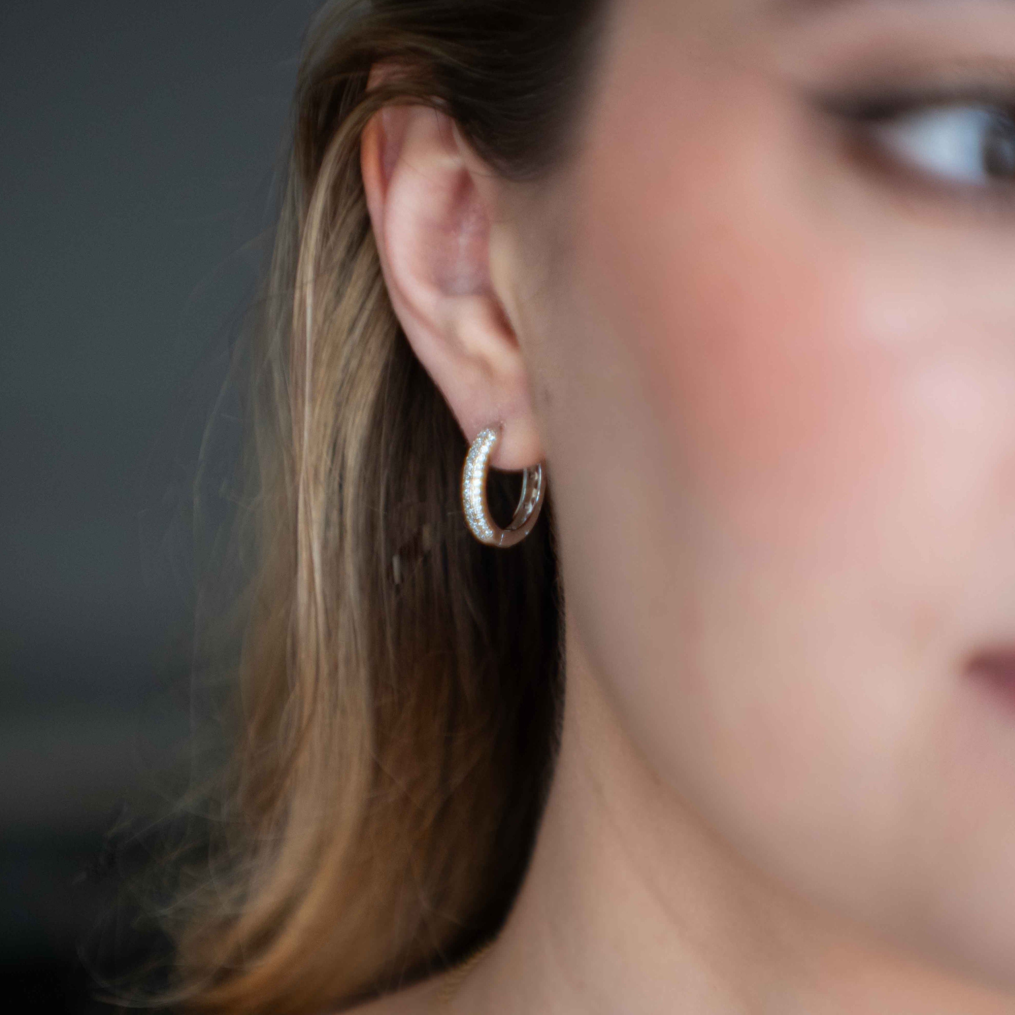 Silver Pave Huggie Hoop Earrings