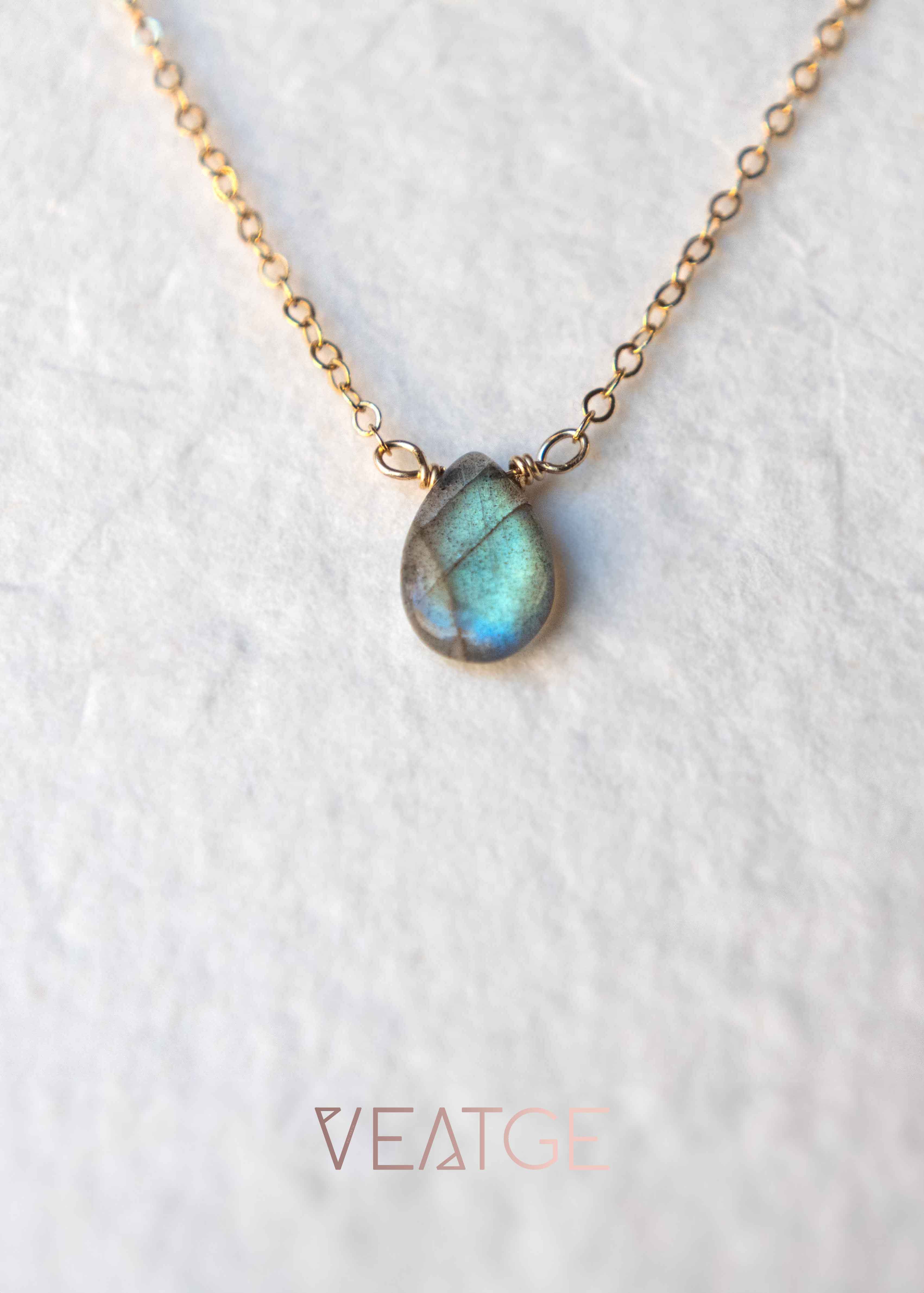 Labradorite Necklace with Green Flash in 14k gold filled