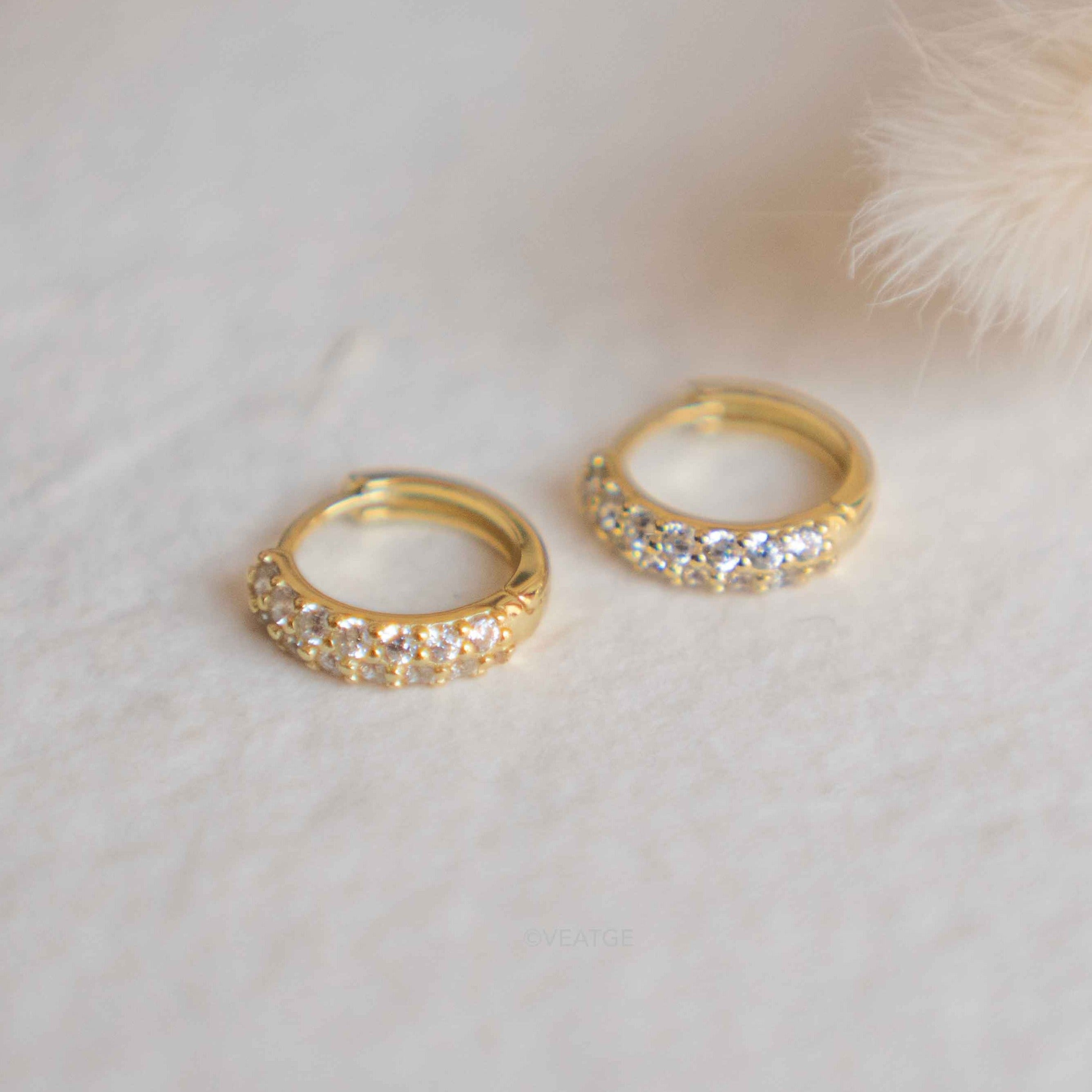 Small Gold Pave Huggie Hoop Earrings