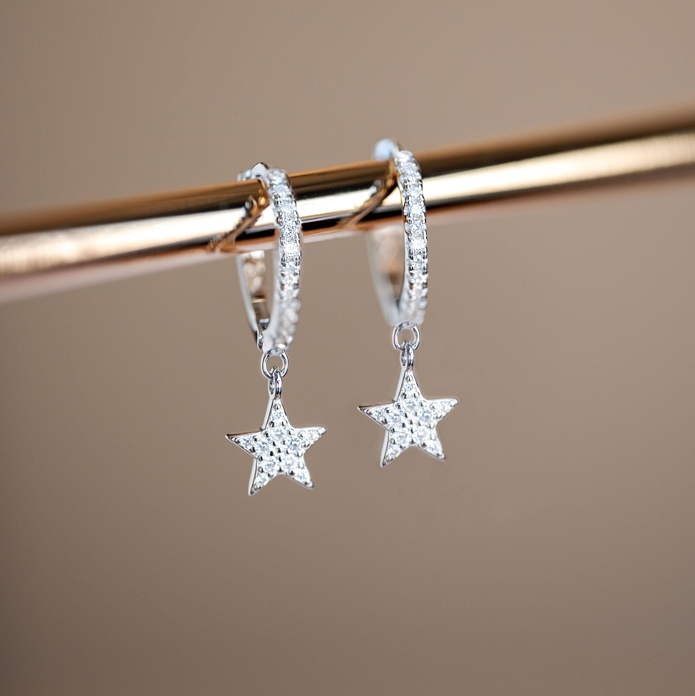 Star Hoop Earrings in 925 Sterling Silver Anti Tarnish, Diamond micro pave Star Dangle Earrings, Daughter Birthday, Cute Gift for Teen Girls