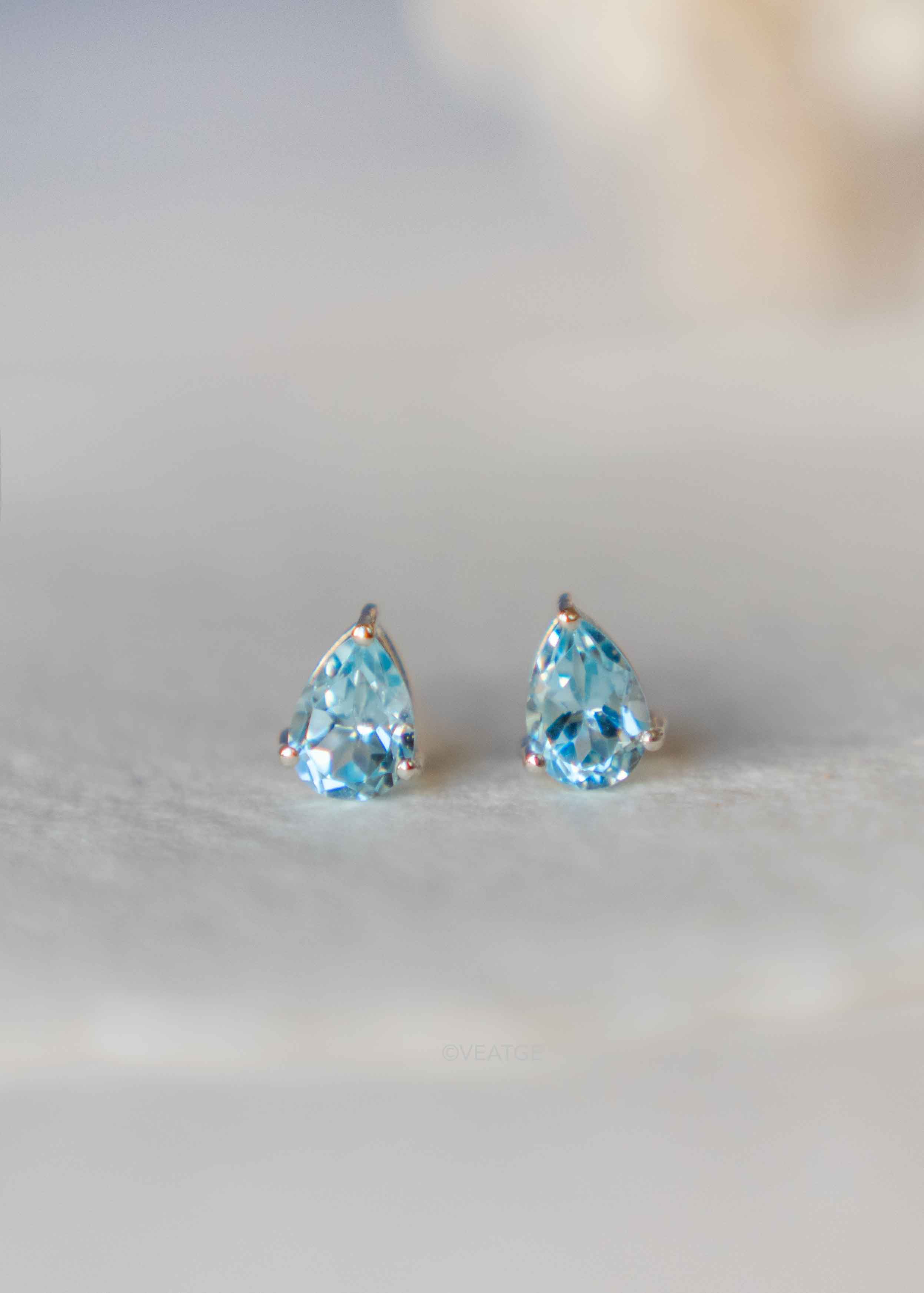 Swiss Blue Topaz Pear Stud Earrings Cartilage Piercing Statement Studs Gifts for Women Gifts for Girls