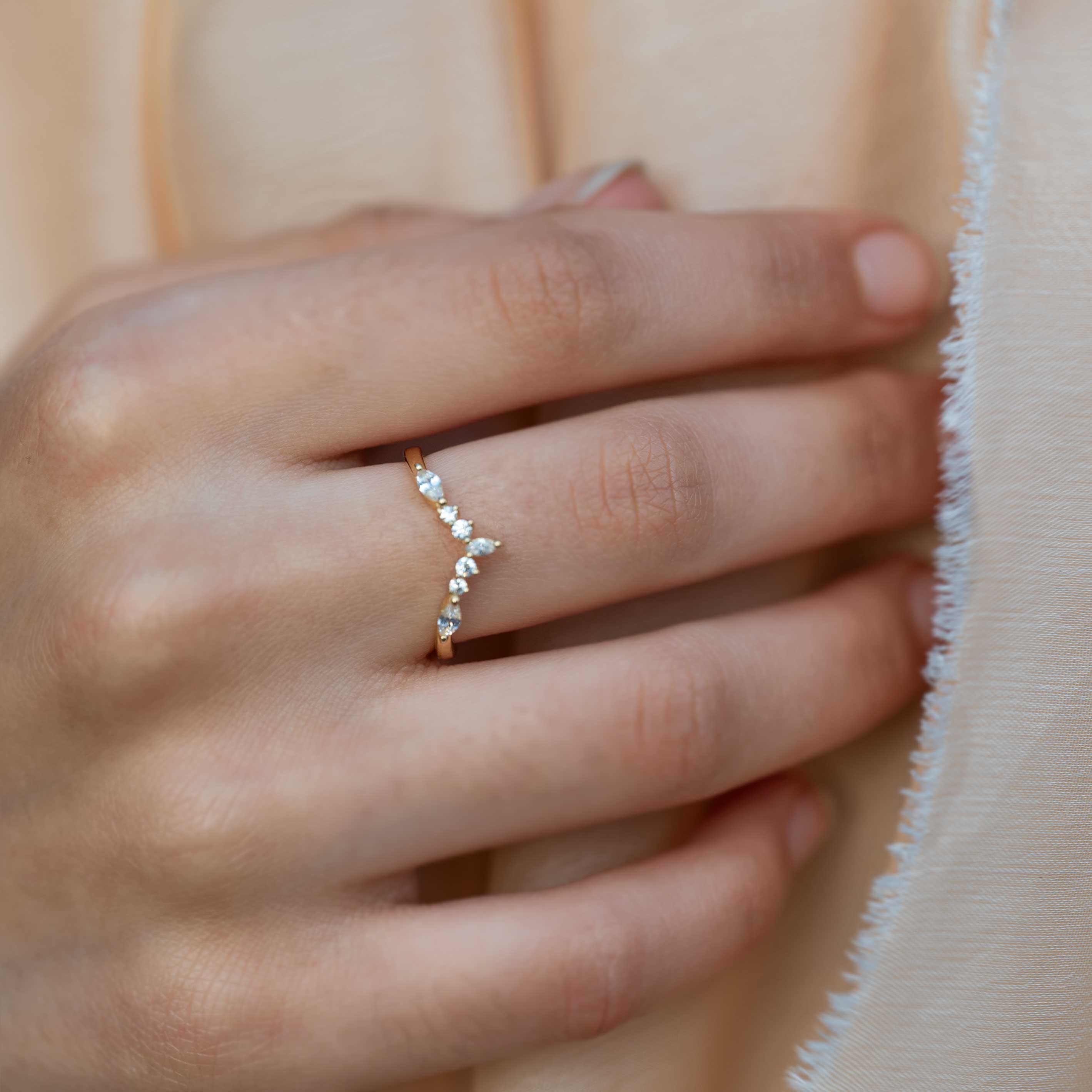 Tiara Diamond Stacking Ring, Chevron Peak Ring in Gold and Sterling Silver, Curved Minimalist Dainty Stackable Ring Women, Birthday Gifts