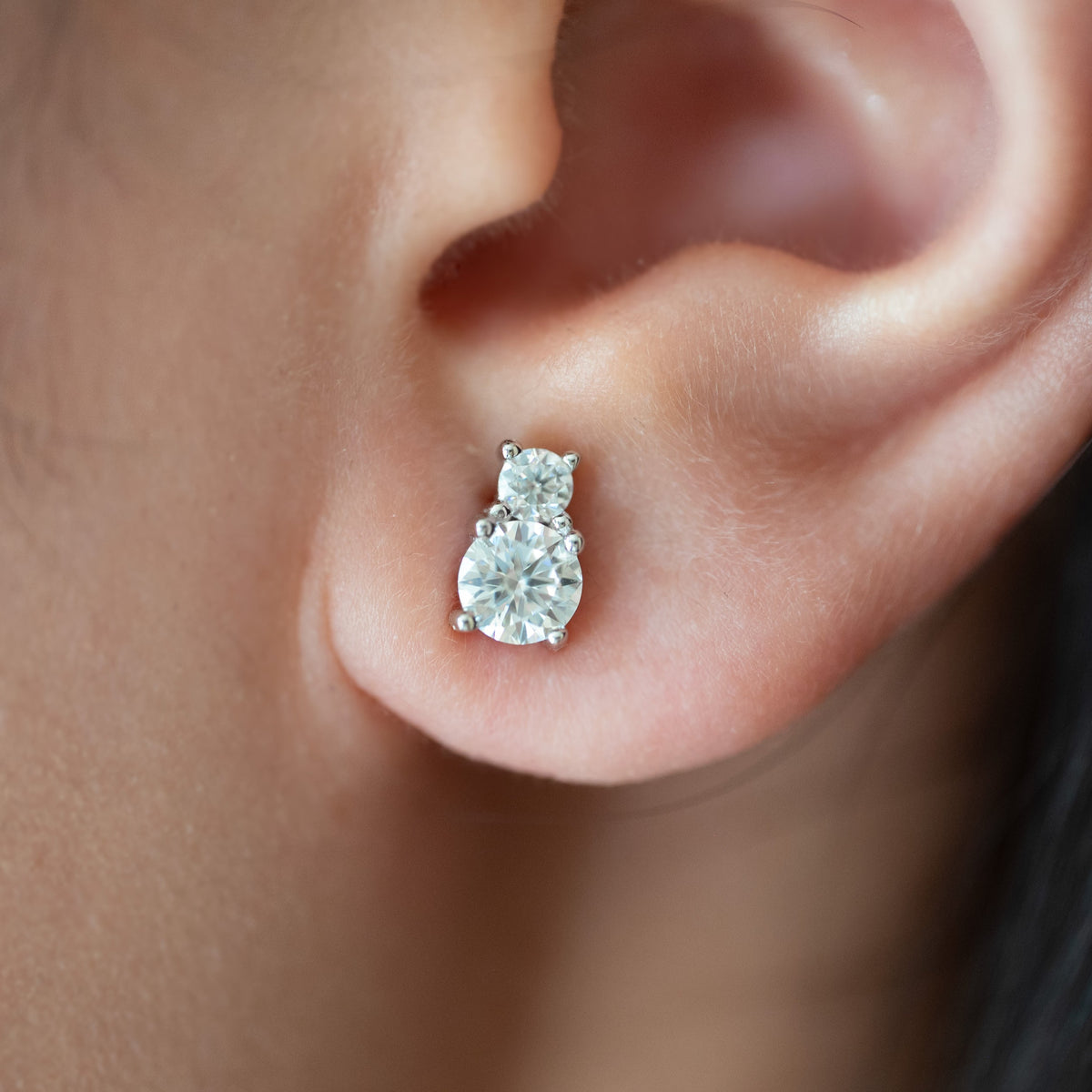 Toi et Moi Moissanite Diamond Studs Earrings White gold