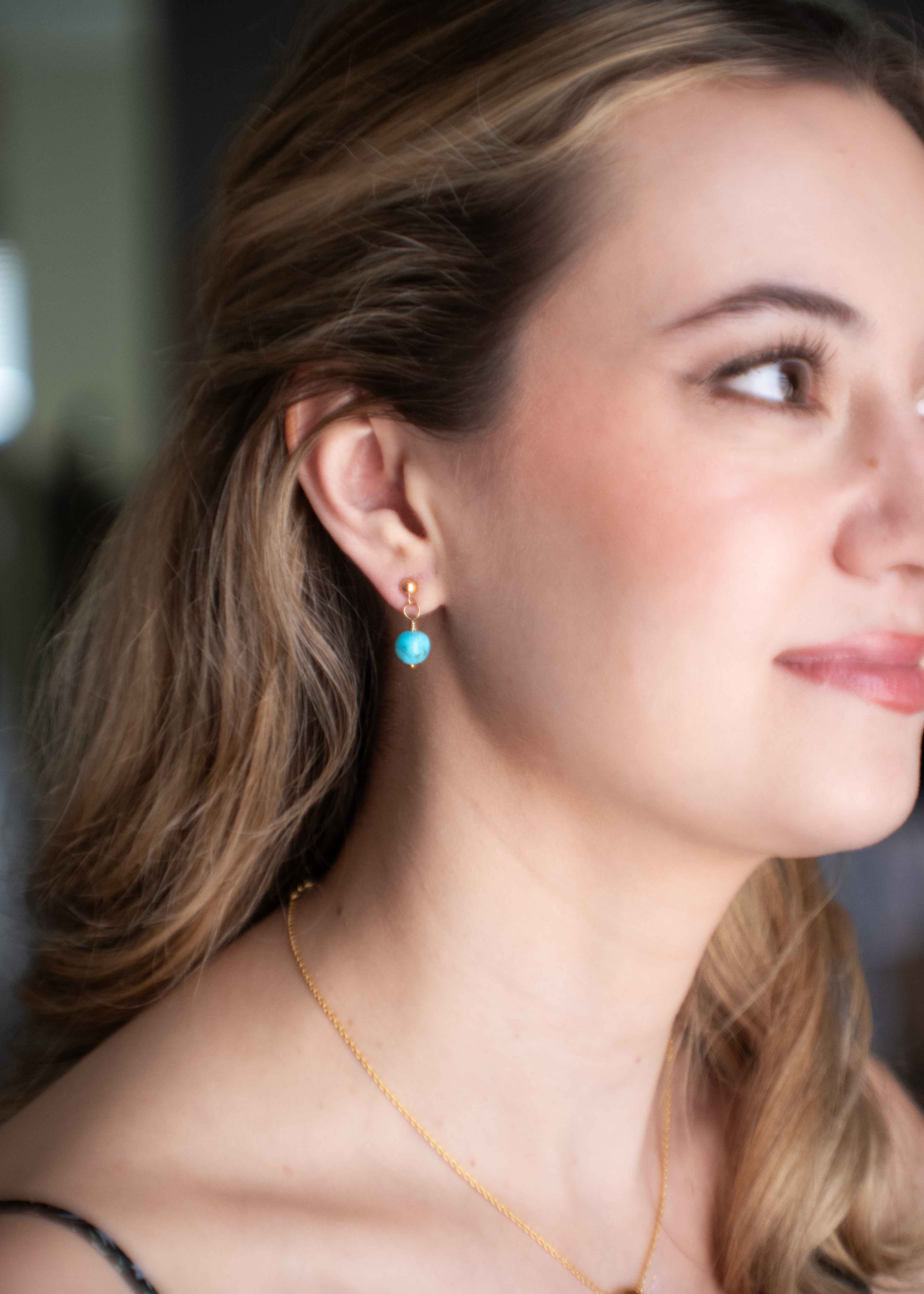 Natural Turquoise Drop Earrings in 14k Gold Filled Gift for Women and Teen Girls