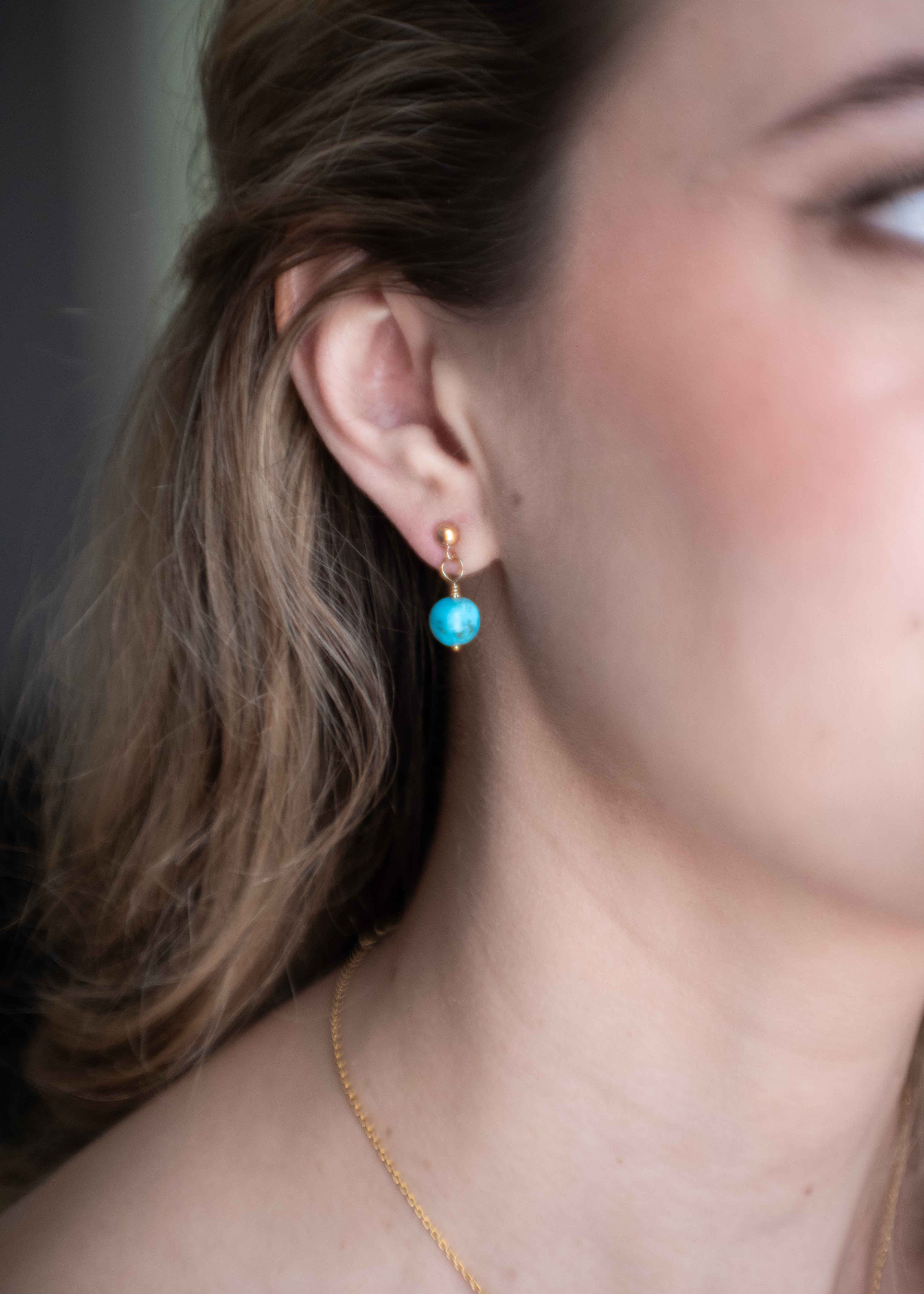 Natural Turquoise Drop Earrings in 14k Gold Filled Gift for Women and Teen Girls