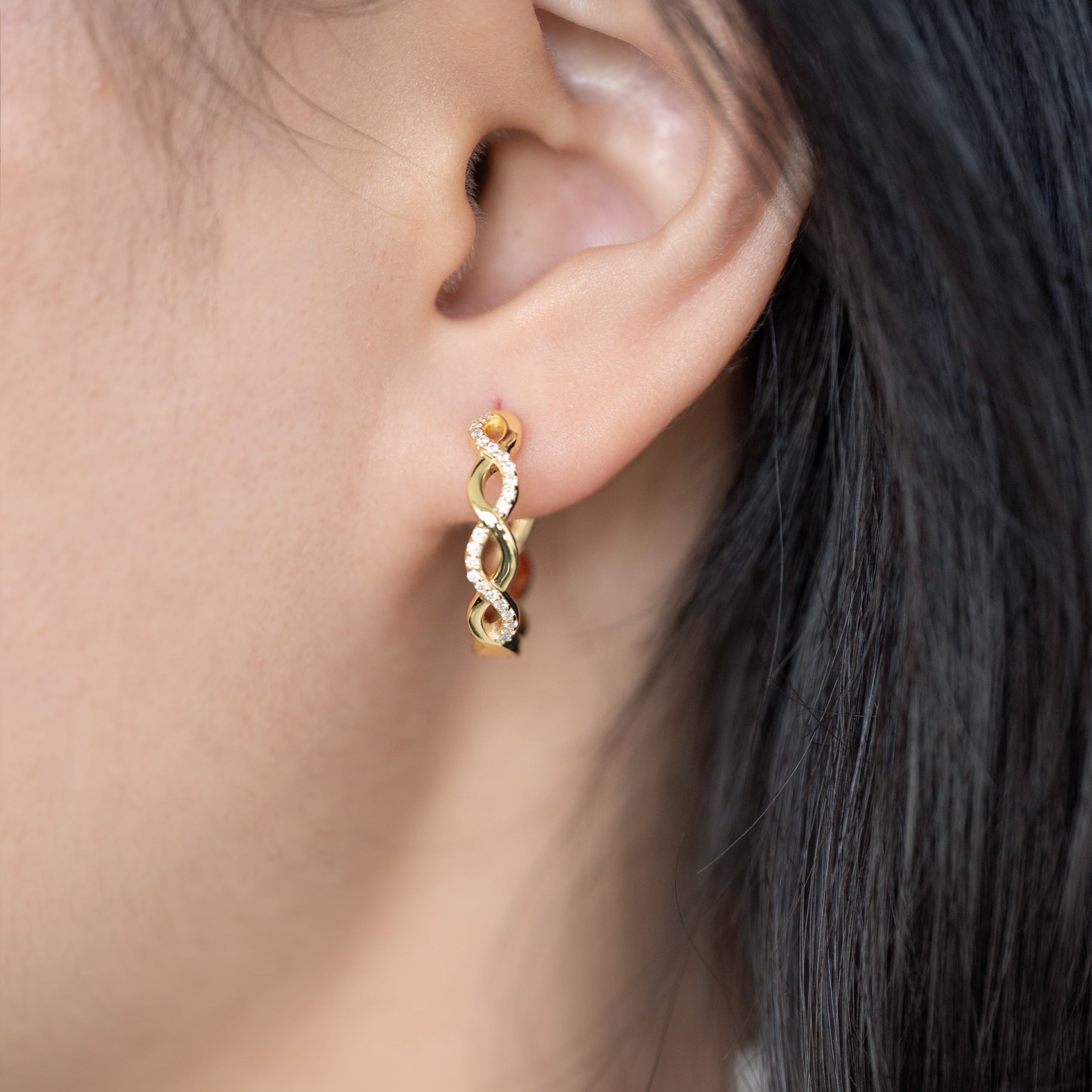 Twist 14k Gold Hoop Earrings Elegant Moissanite Diamond, Christmas Gifts for Women, Wife Birthday Gifts