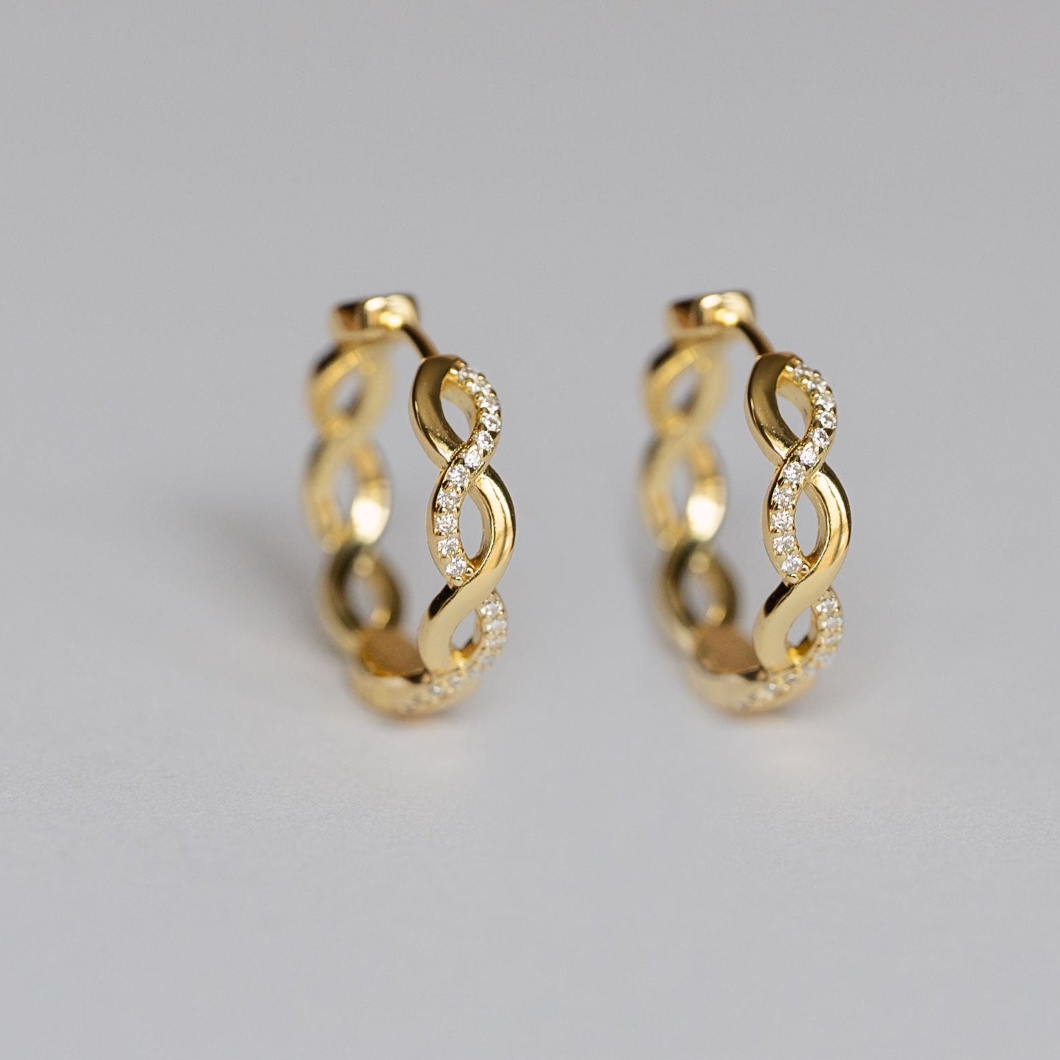 Twist 14k Gold Hoop Earrings Elegant Moissanite Diamond, Christmas Gifts for Women, Wife Birthday Gifts