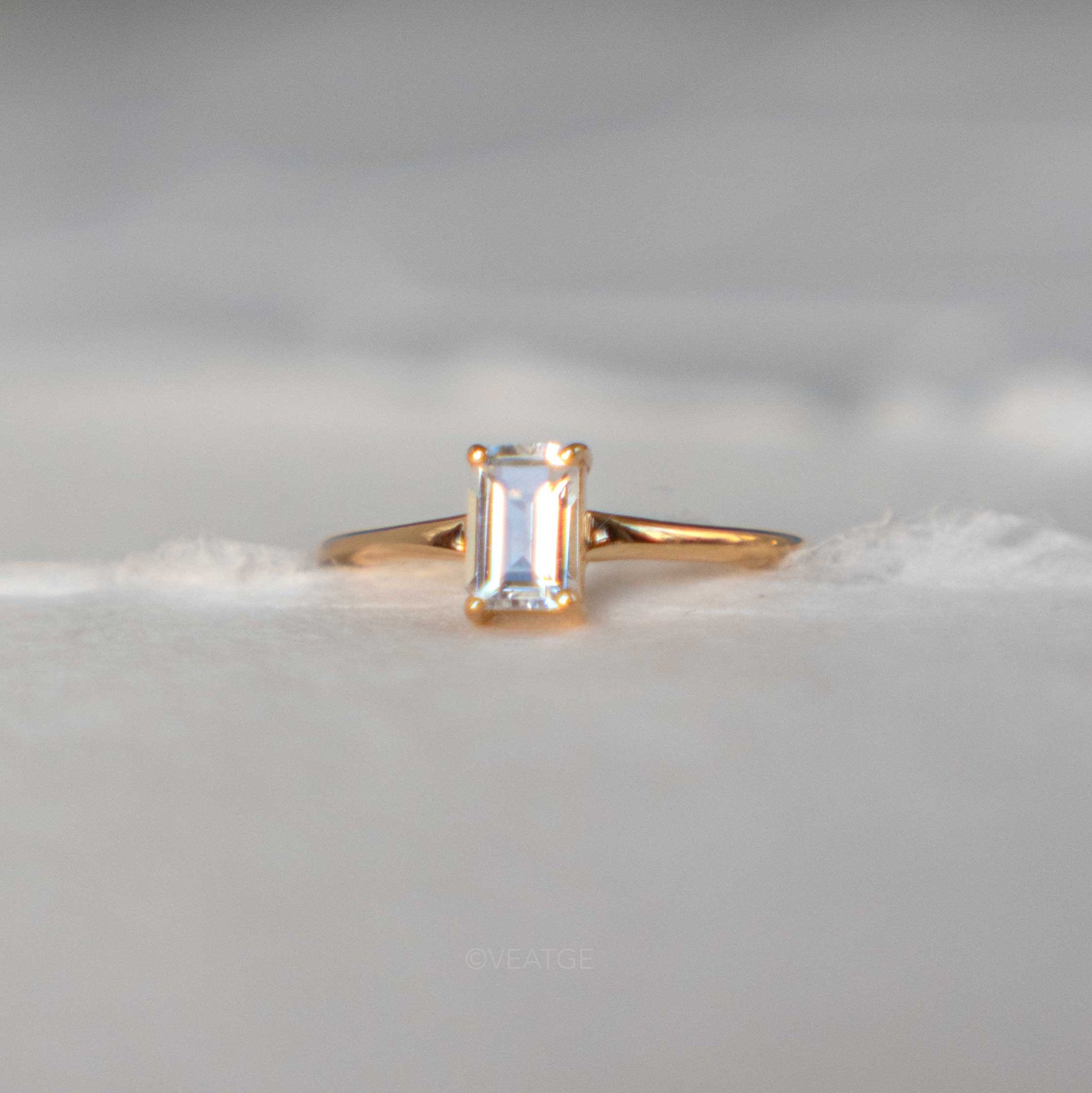 Genuine White Topaz Emerald Cut Ring