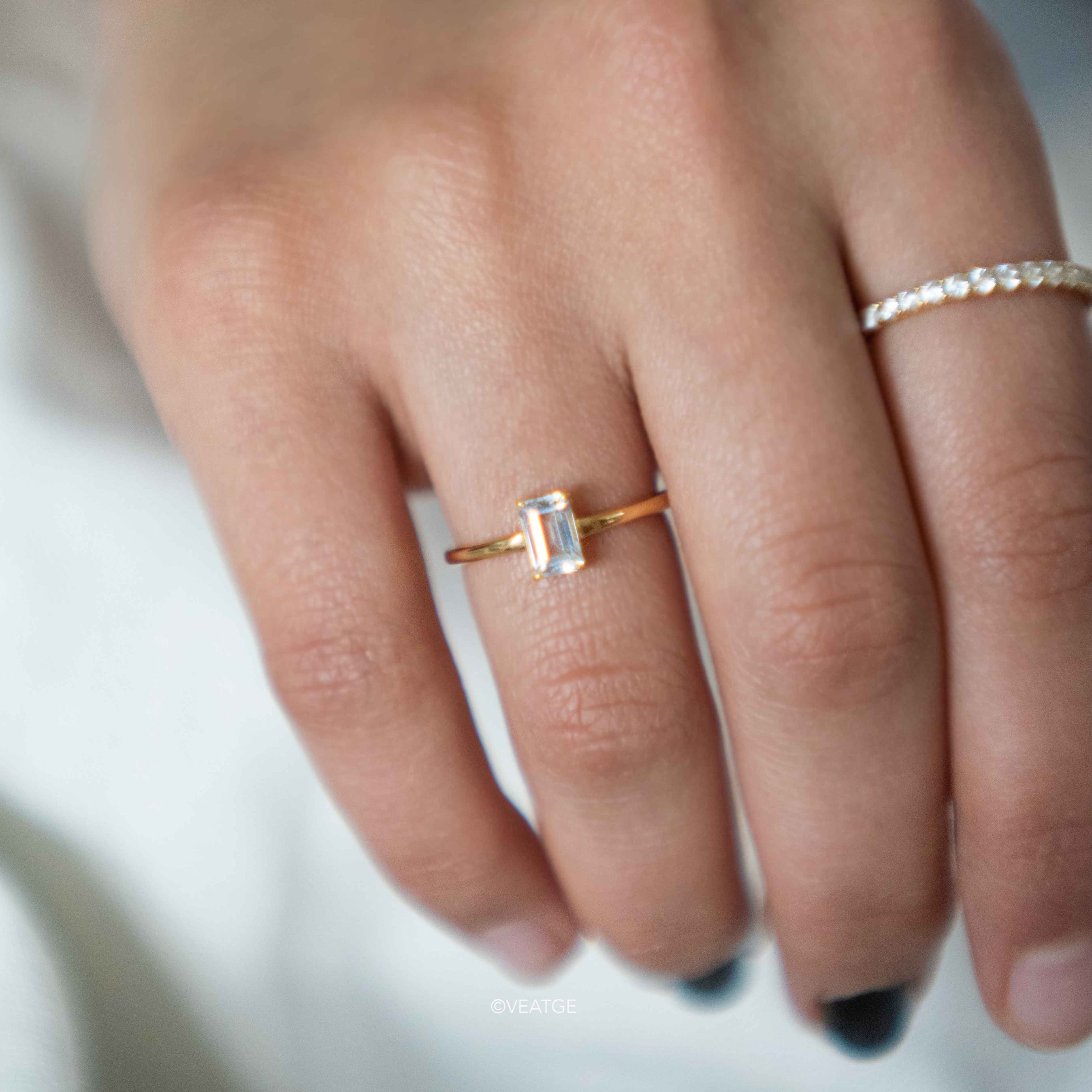 Genuine White Topaz Emerald Cut Ring