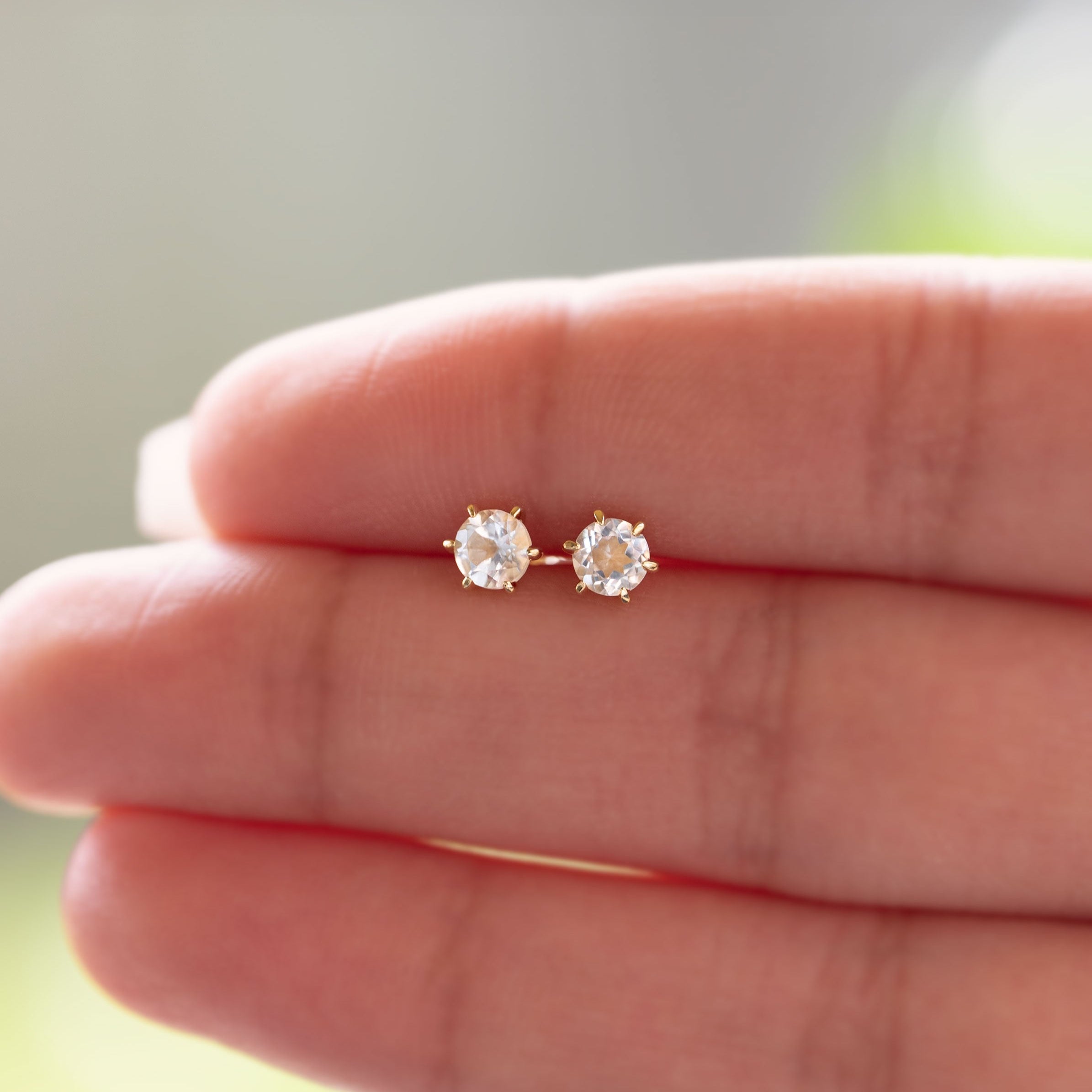 Dainty Stud Earrings Dainty Small Minimalist 14k Gold, April Birthstone, Birthday Gifts for girls, second piercing studs