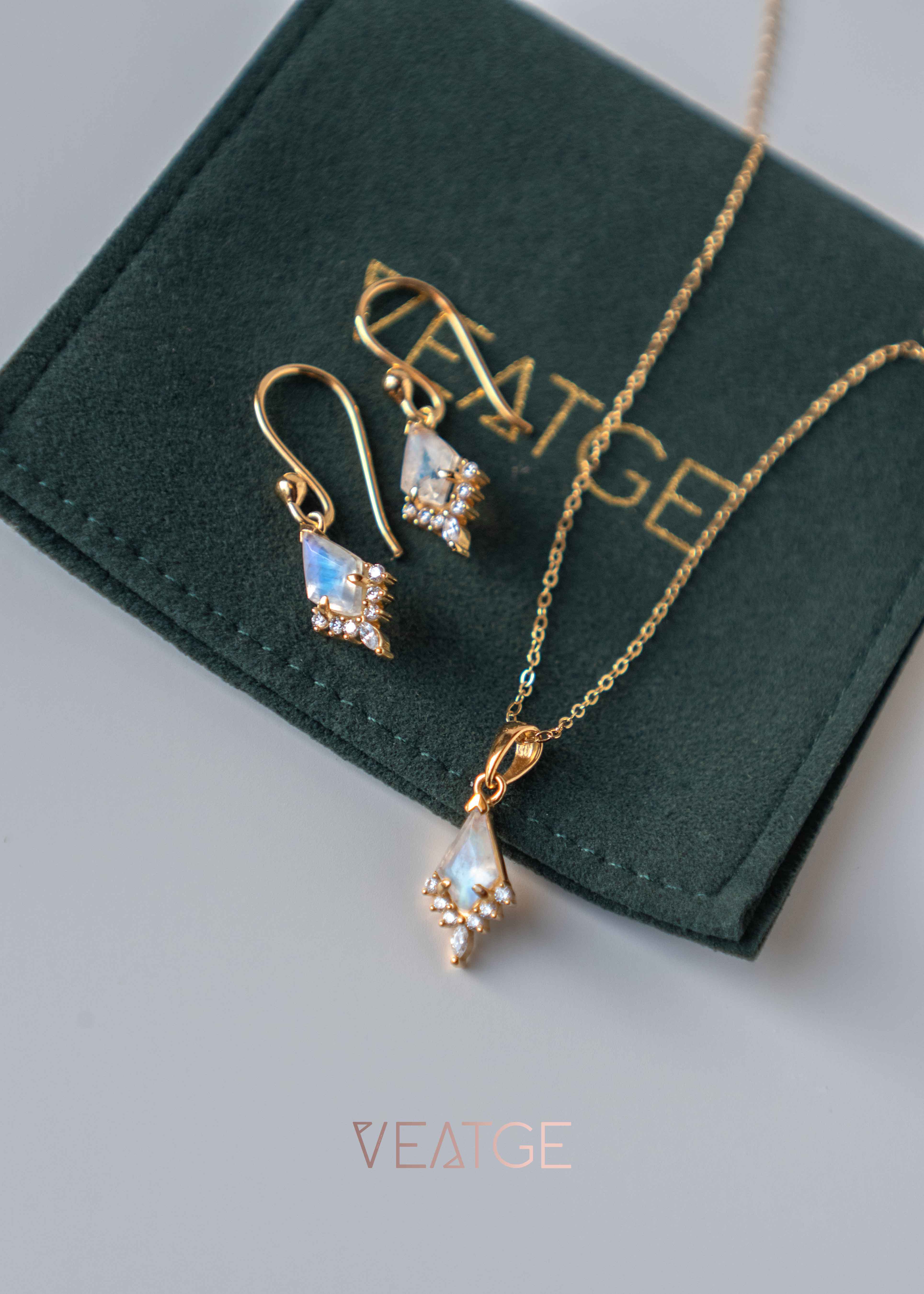 Moonstone Kite Earrings and Necklace Set by Veatge, Bridal Gold Jewelry Wedding Gifts for Women