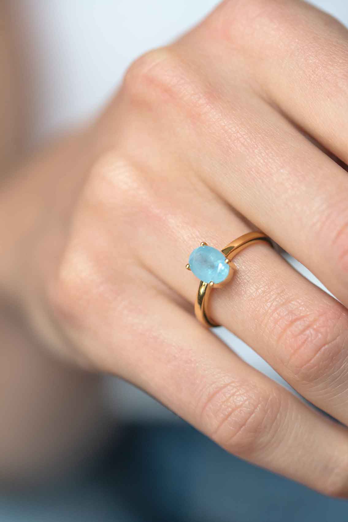 Genuine Aquamarine & Peridot Gemstone Unique Ring