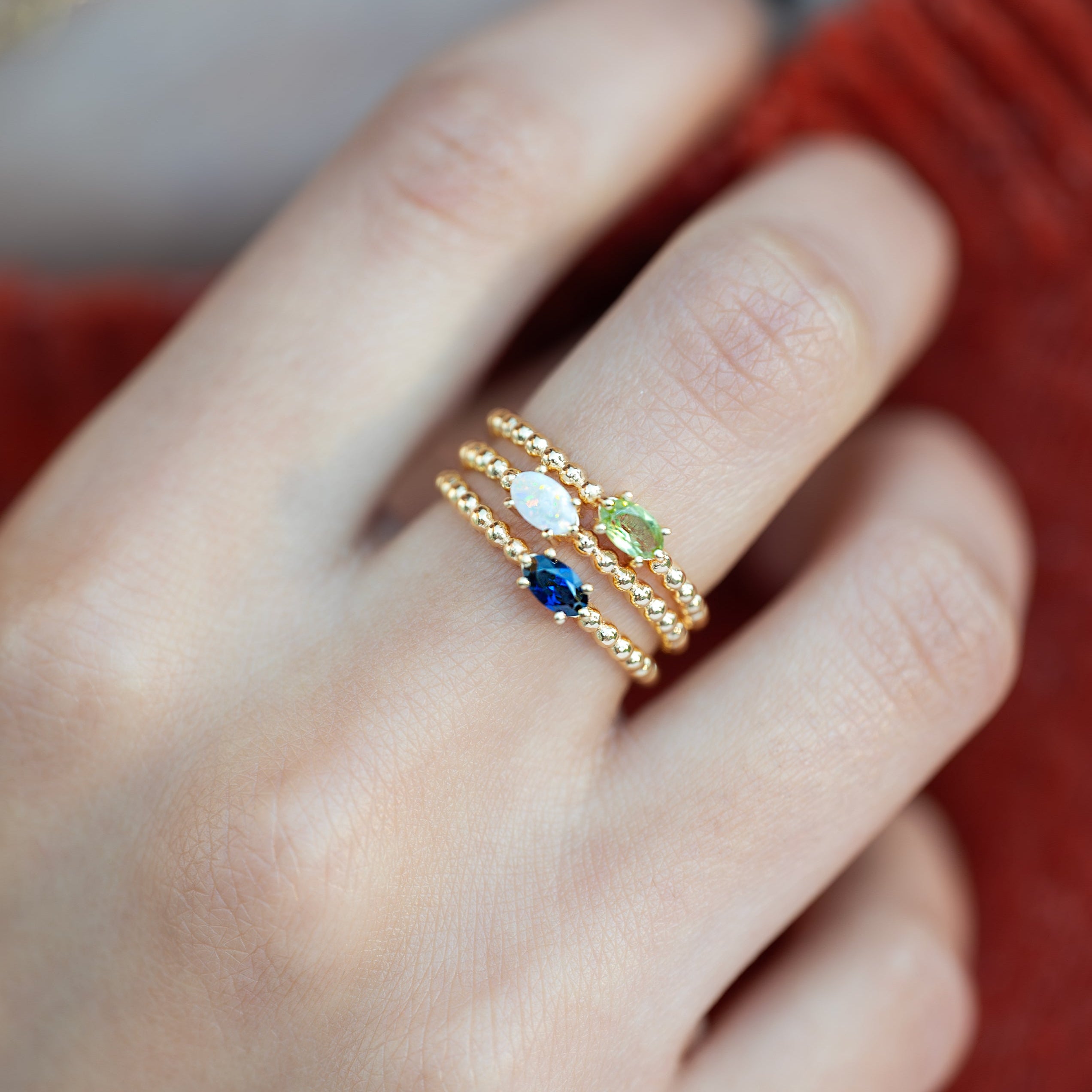 Stackable birthstone ring beaded gold