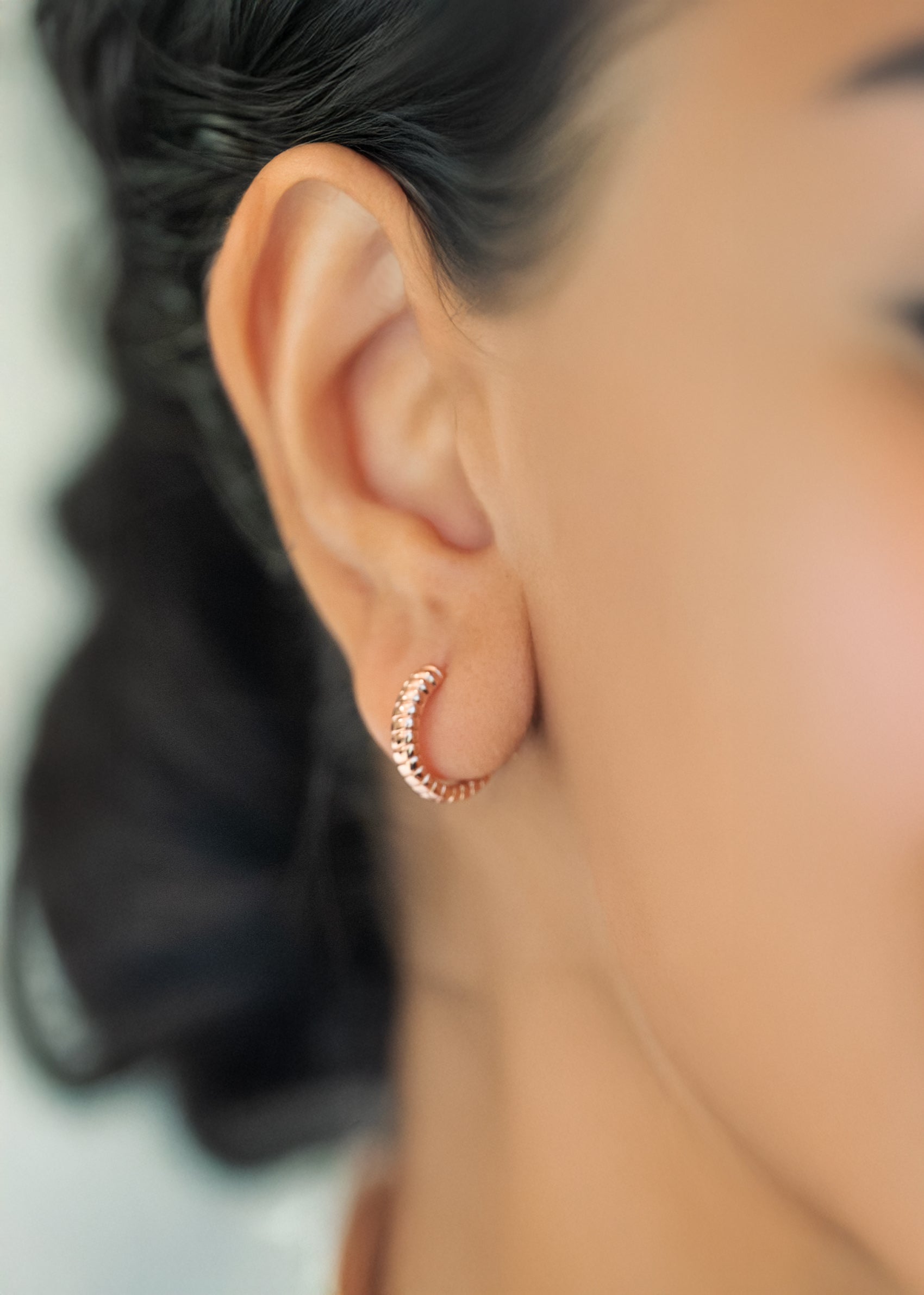 Rose Gold Huggie Hoop Twist Earrings Dainty Minimal Everyday Earring, Gift for Girls