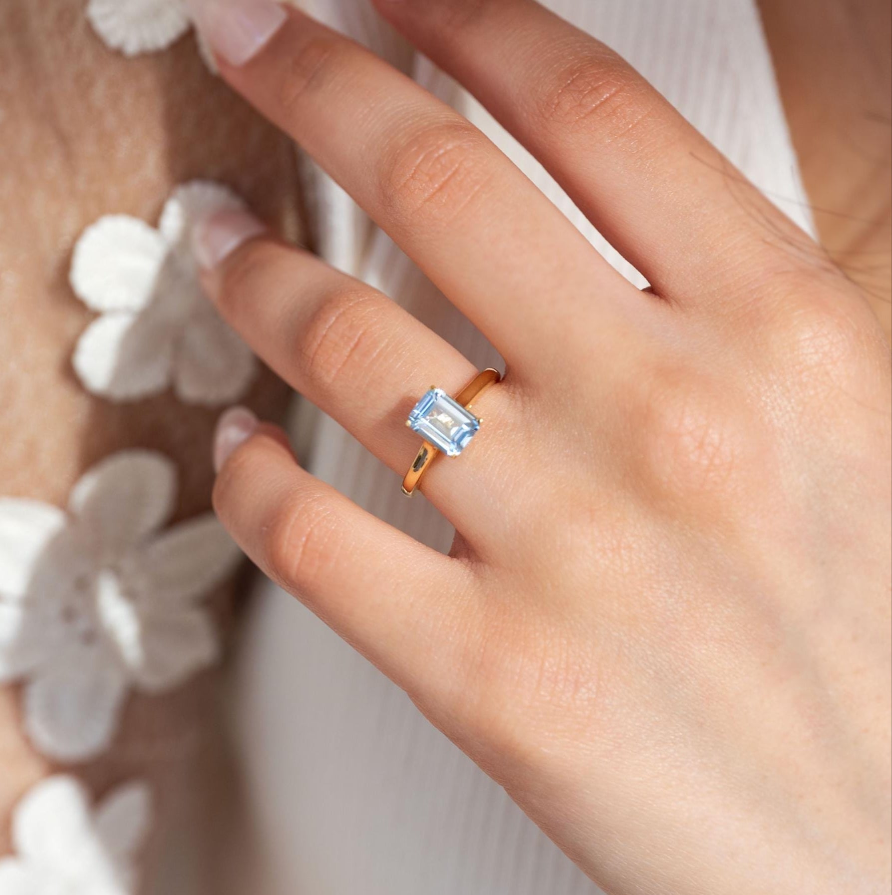 Aquamarine Ring Gold Emerald Cut