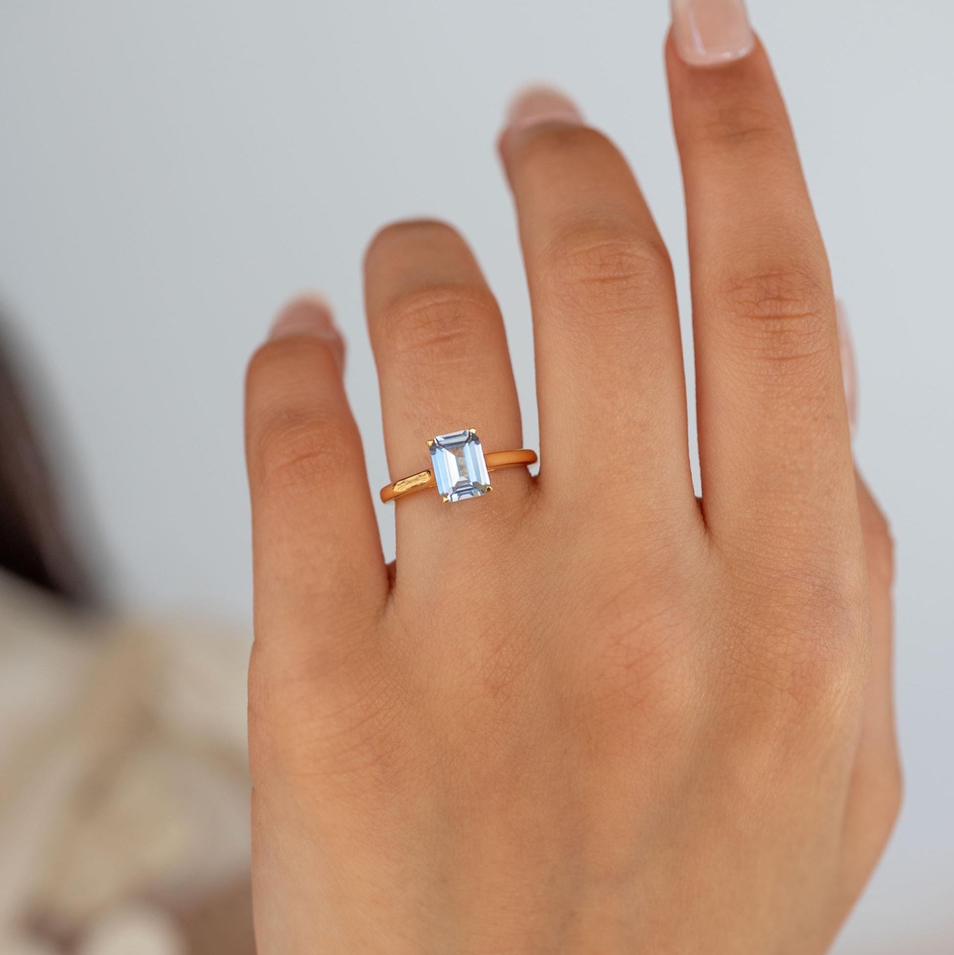 Aquamarine Ring Gold Emerald Cut