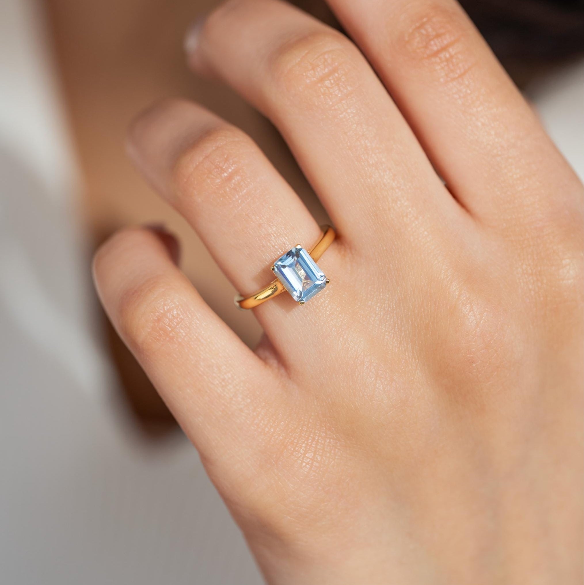 Aquamarine Ring Gold Emerald Cut