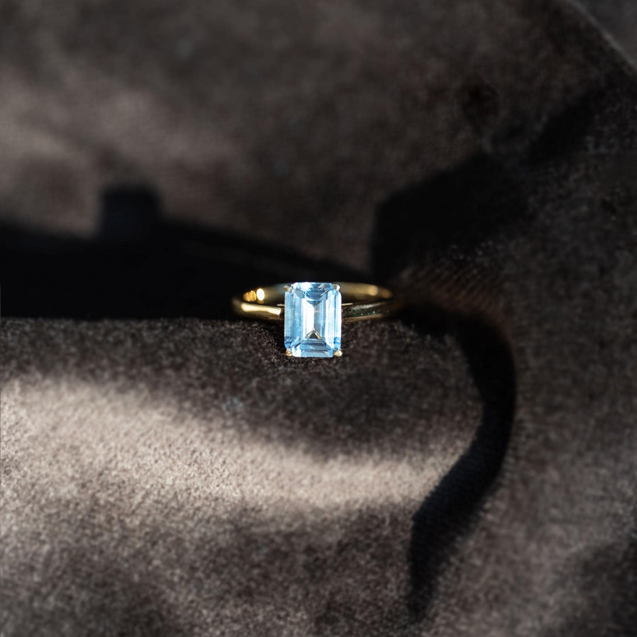 Aquamarine Ring Gold Emerald Cut