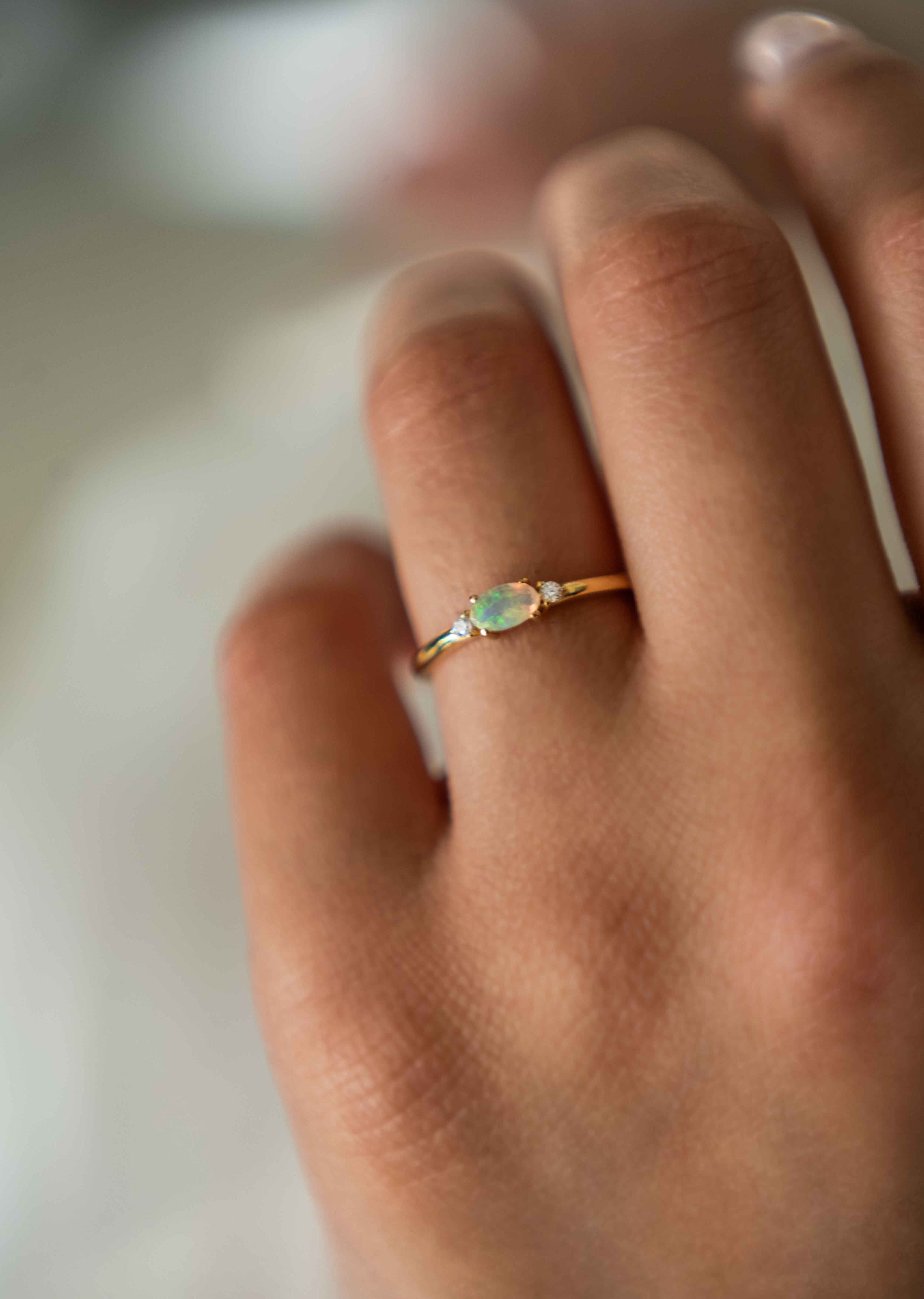 Ethiopian opal ring, Delicate Opal ring, October birthstone,Diamond and Opal ring,Micro Pave Diamond ring,Natural Opals, high quality Opal Stackable ring