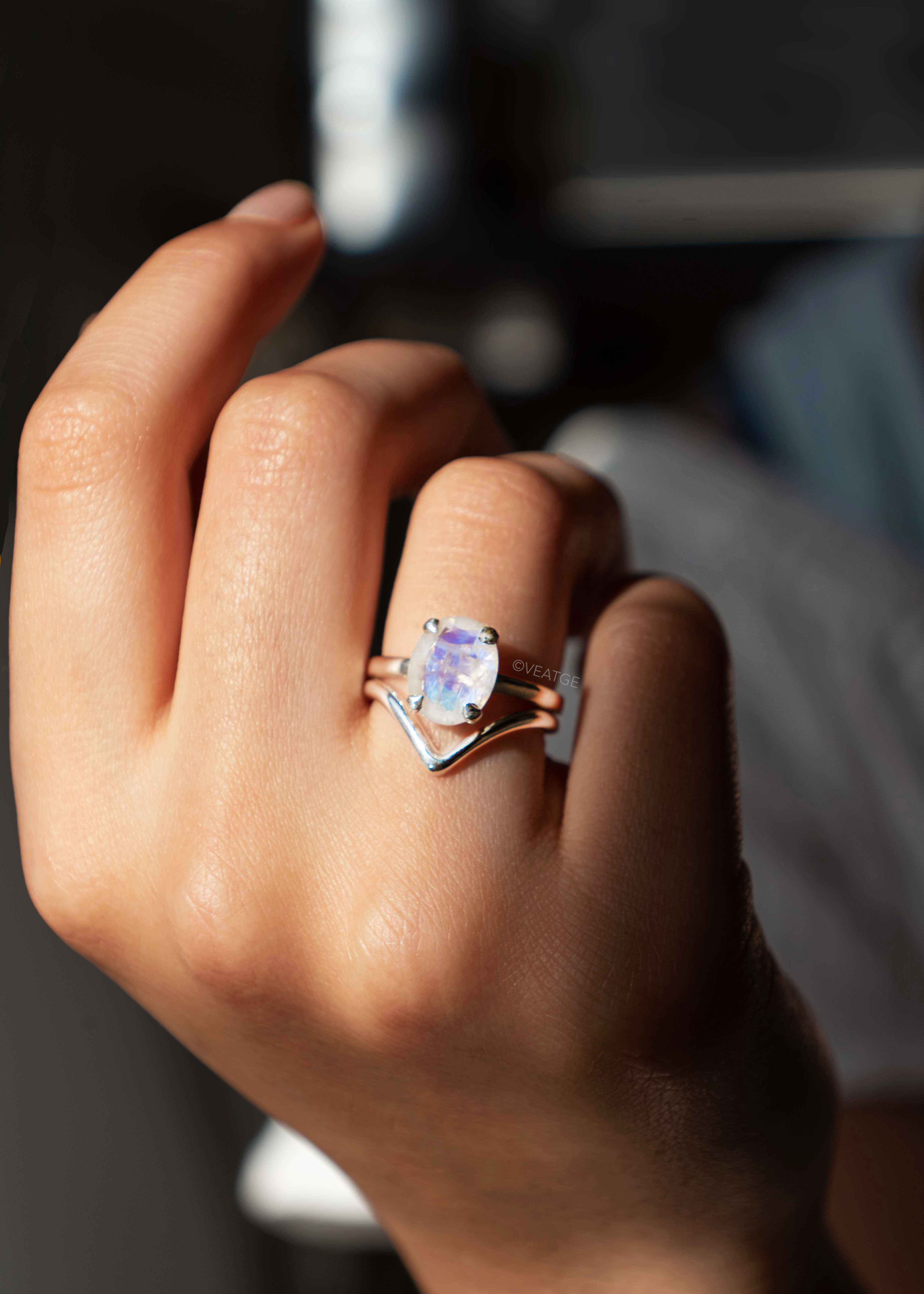 Pre-Stacked Moonstone Ring Set - Large