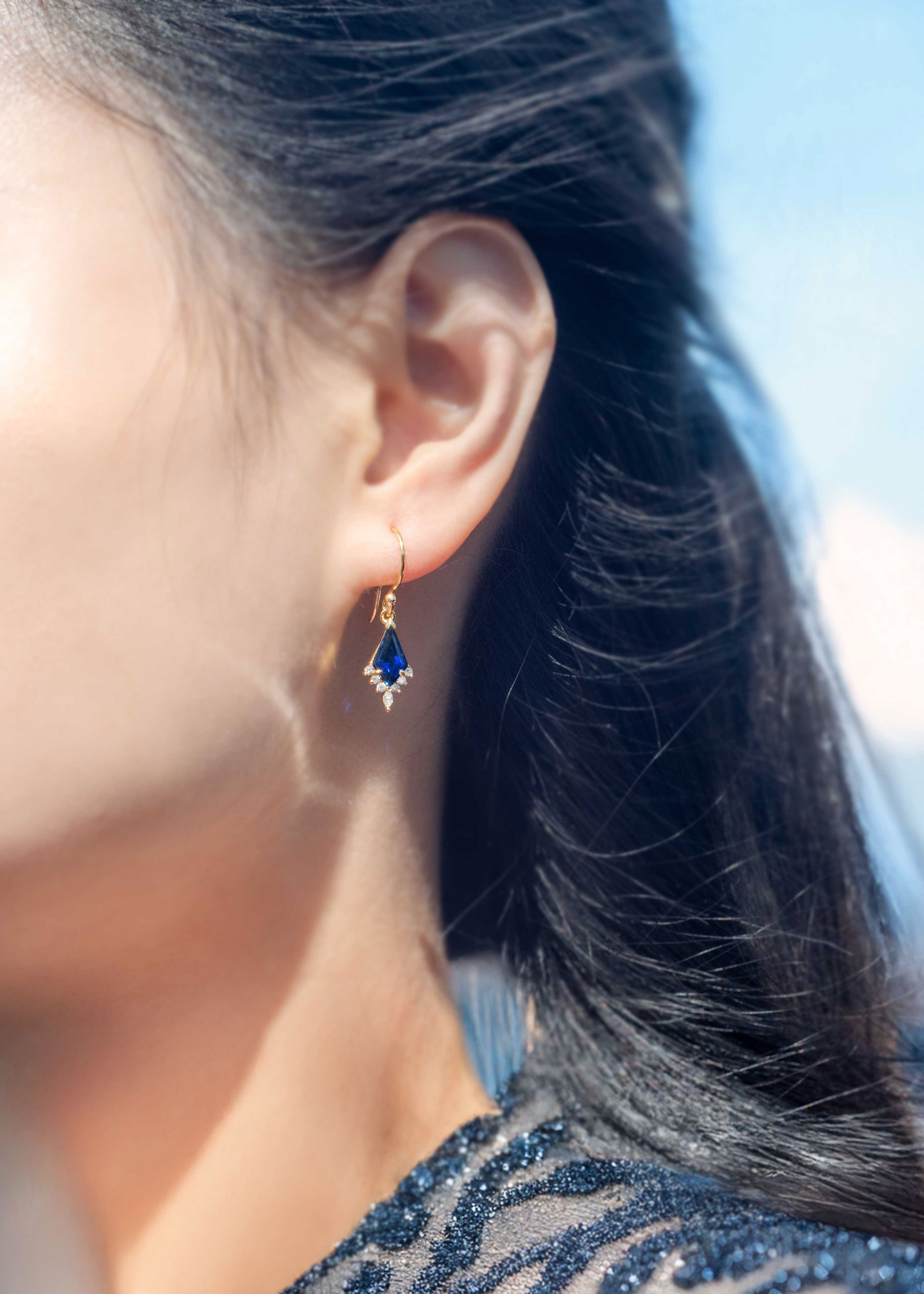sapphire kite dangle earrings gold vermeil 14k 
