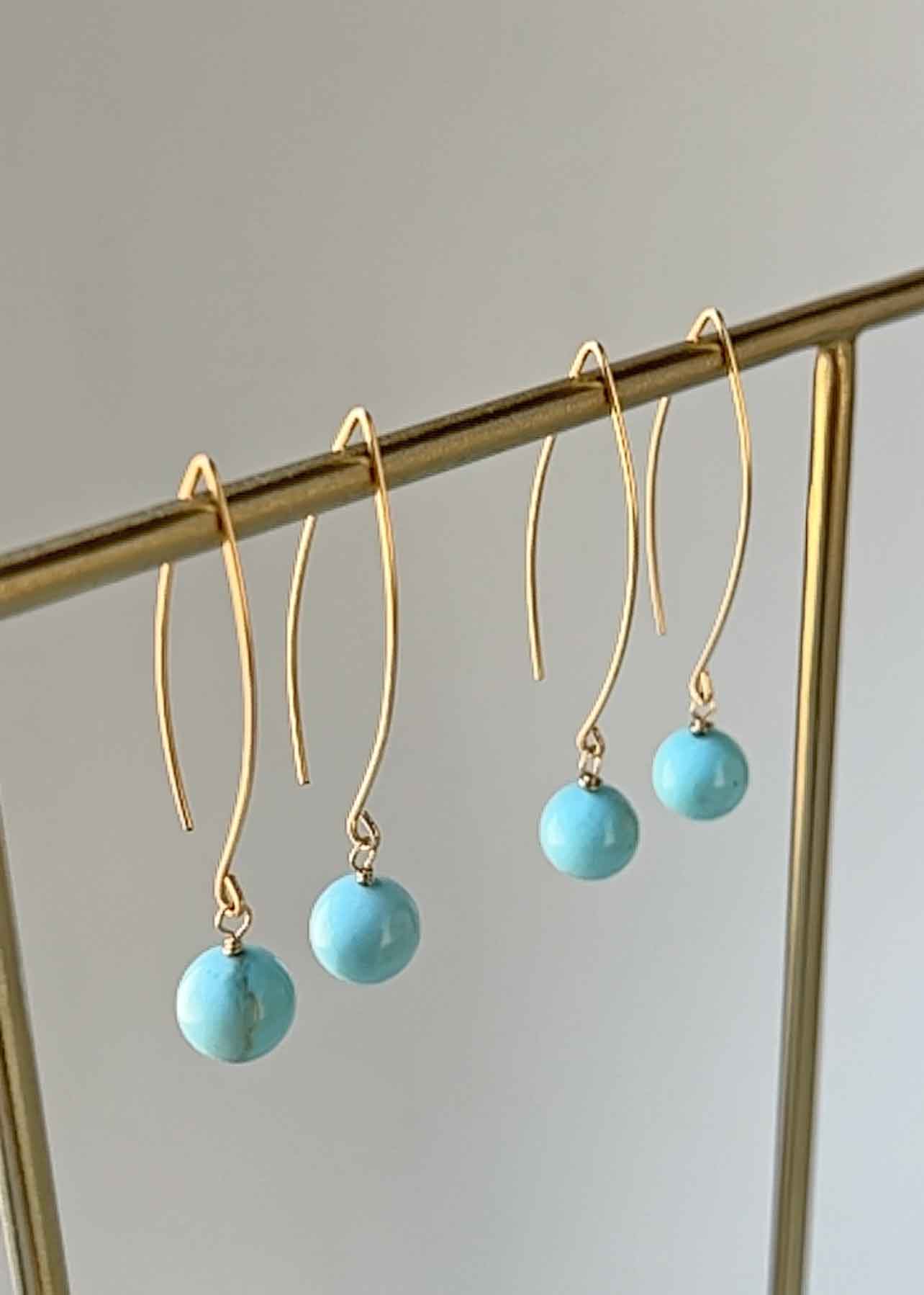 Long Turquoise Earrings Dangle, 14k Gold Filled, Rose Gold Filled Earrings, Minimalist Earrings, Unique Handmade Jewelry Gift for Her
