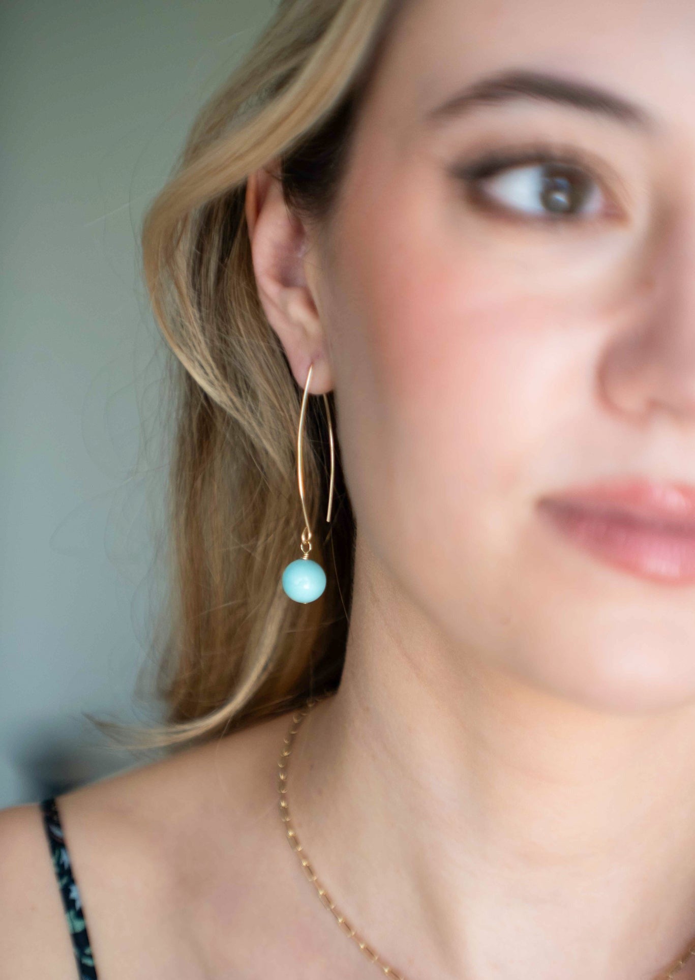 Long Turquoise Earrings Dangle, 14k Gold Filled, Rose Gold Filled Earrings, Minimalist Earrings, Unique Handmade Jewelry Gift for Her