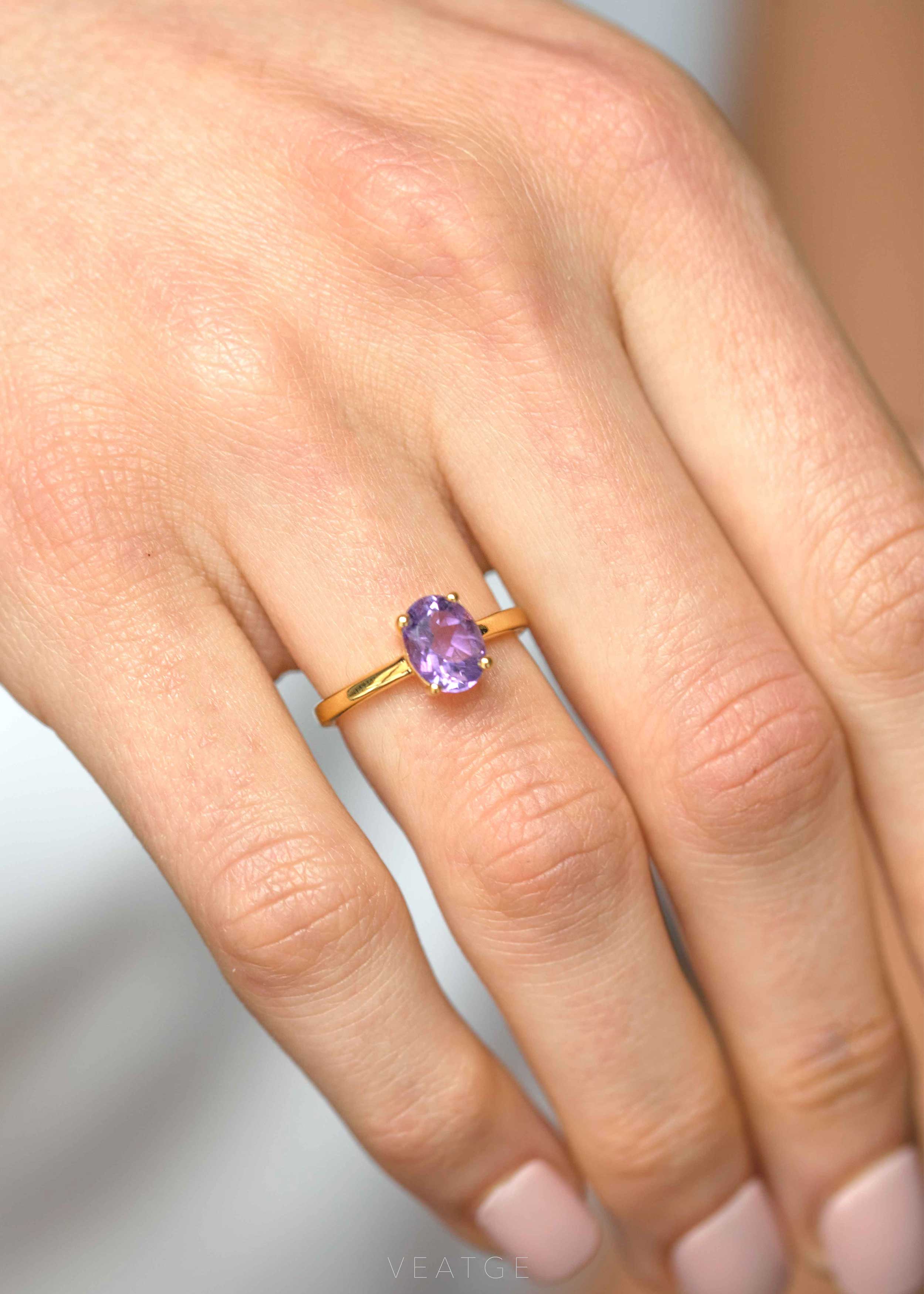 Amethyst Gold Ring Stacking February Birthstone Gemstone Gifts for her