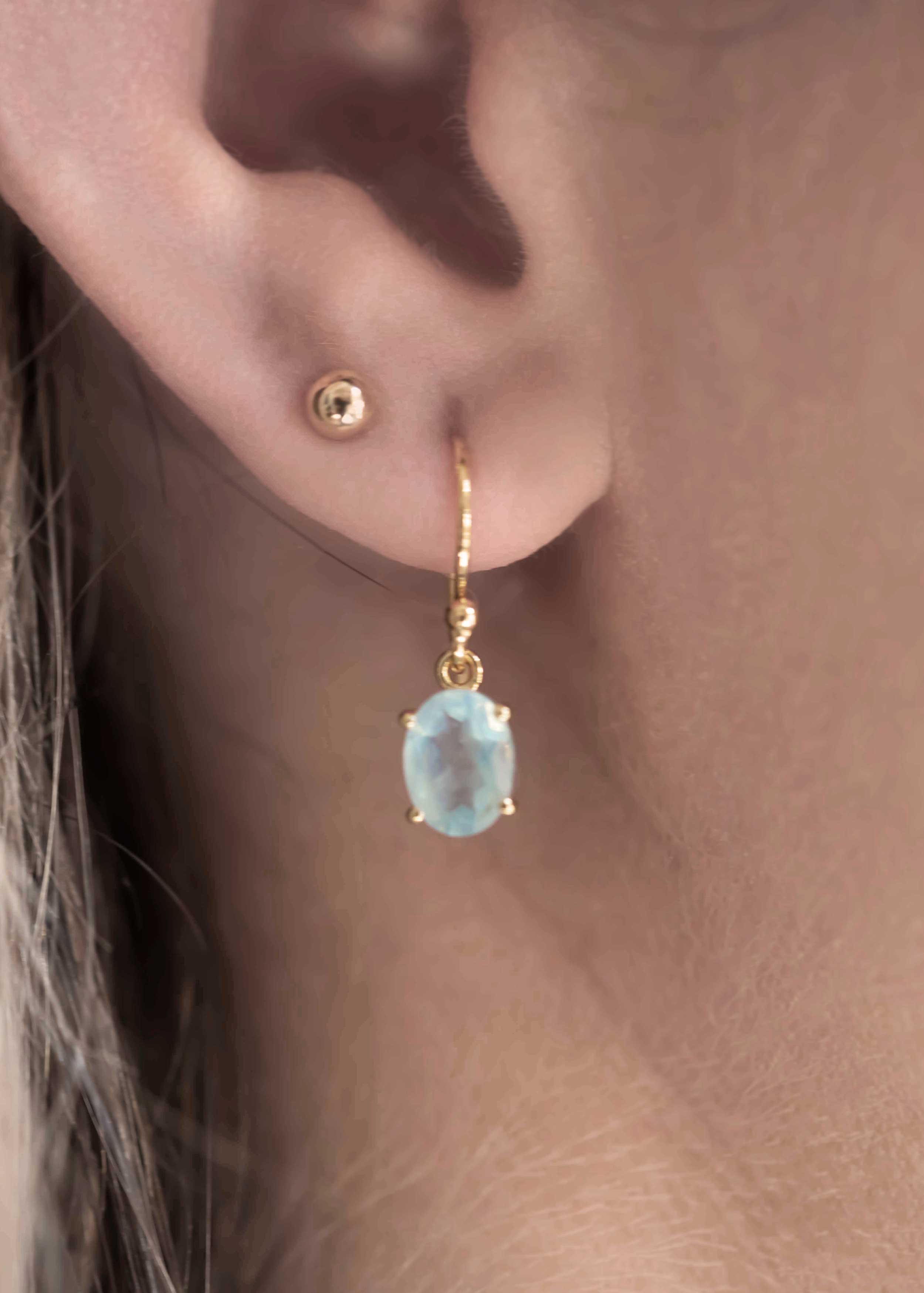 Aquamarine Dangle Earrings Minimal 14k gold drop march birthstone natural aquamarine authentic