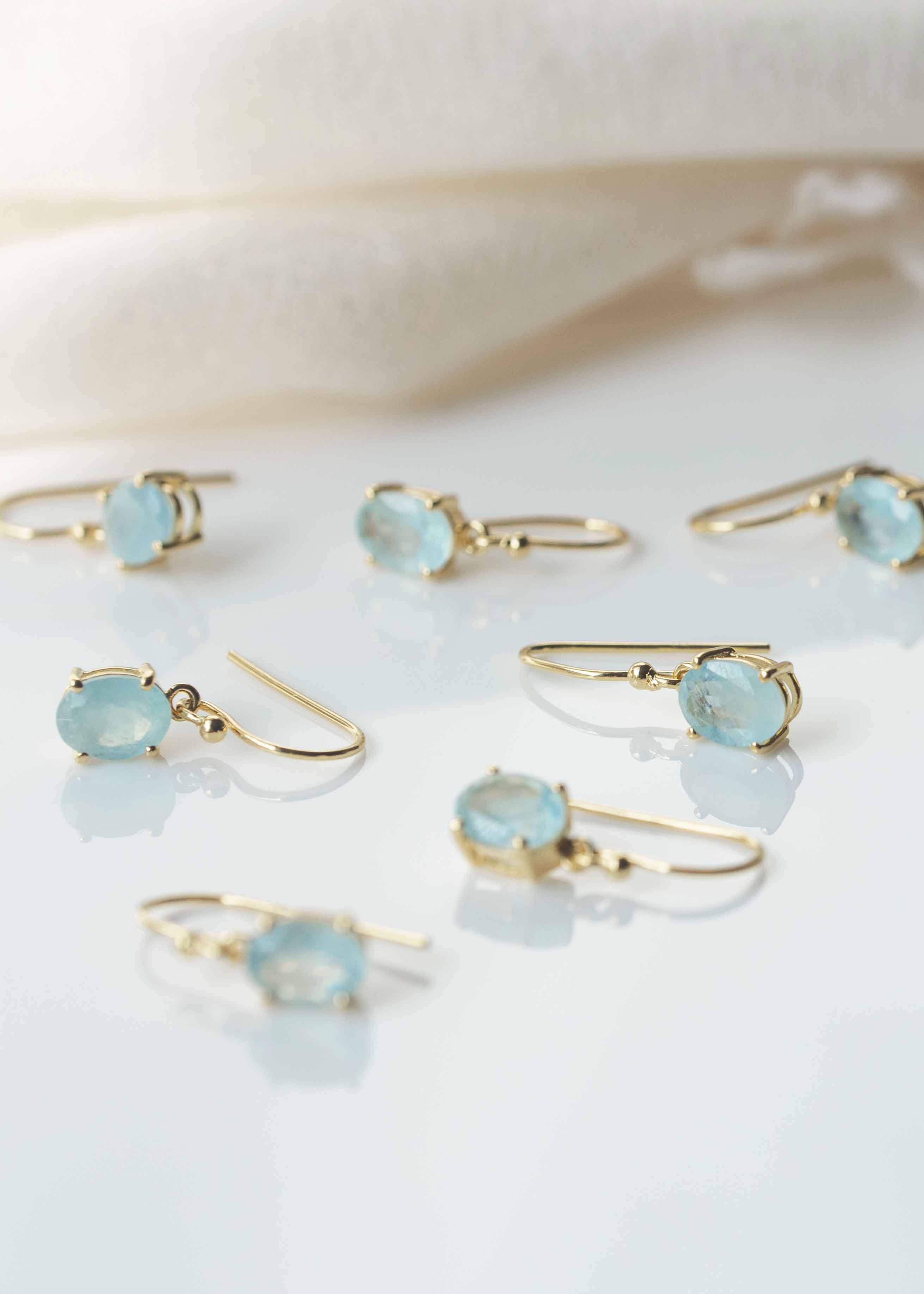 Aquamarine Dangle Earrings Minimal 14k gold drop march birthstone natural aquamarine authentic