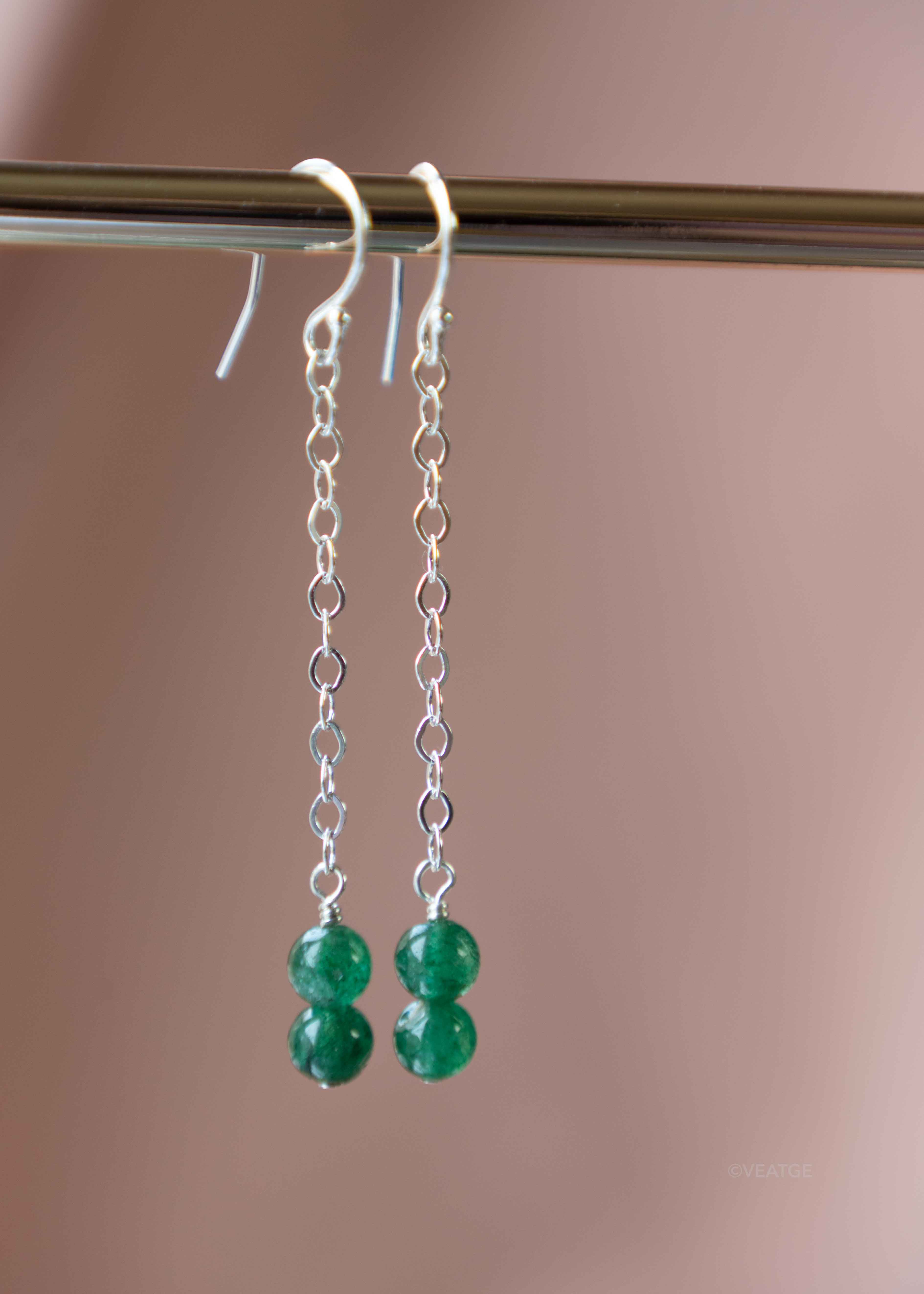 krisha dangle earrings long delicate custom made gemstone aventurine
