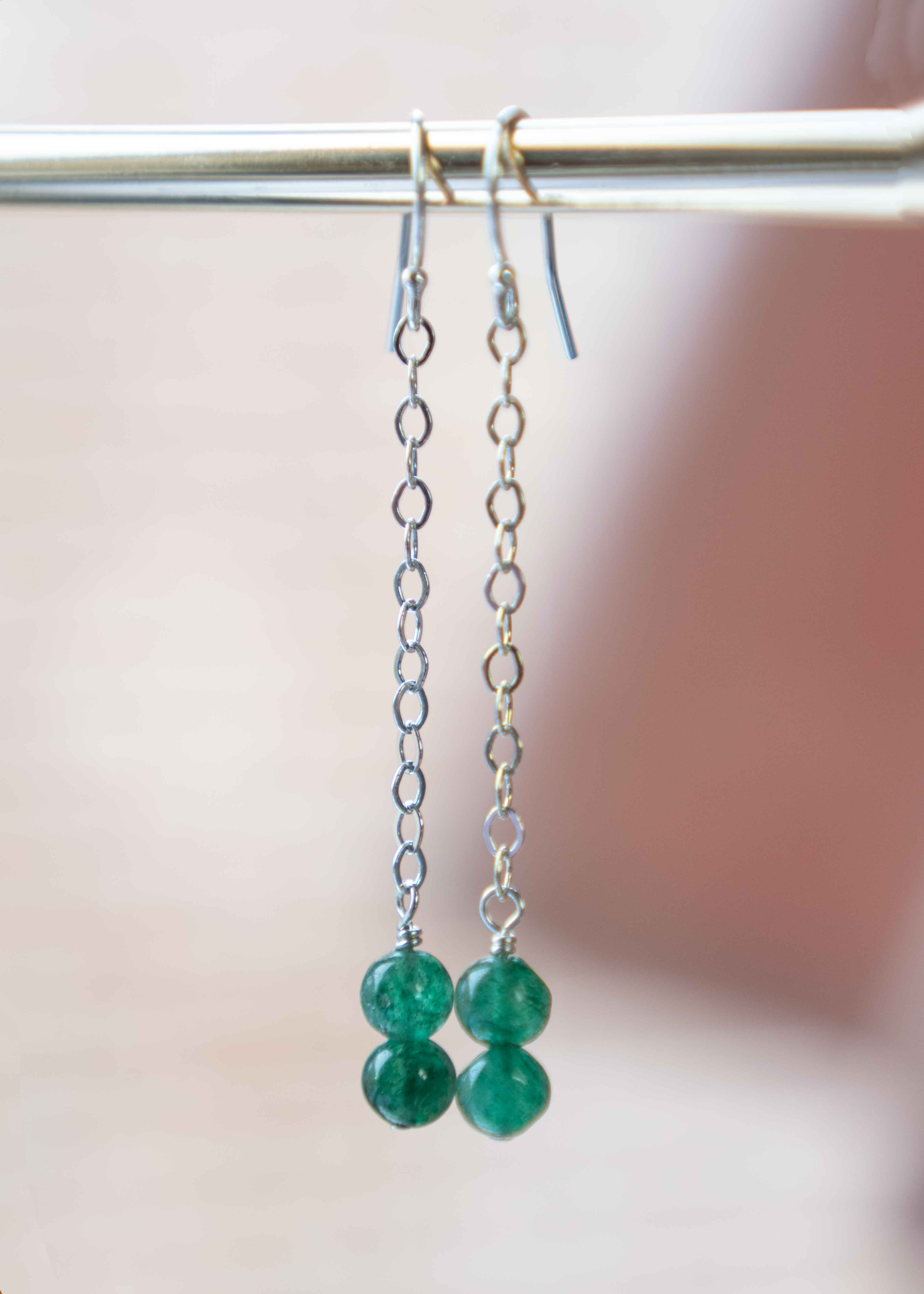 krisha dangle earrings long delicate custom made gemstone aventurine