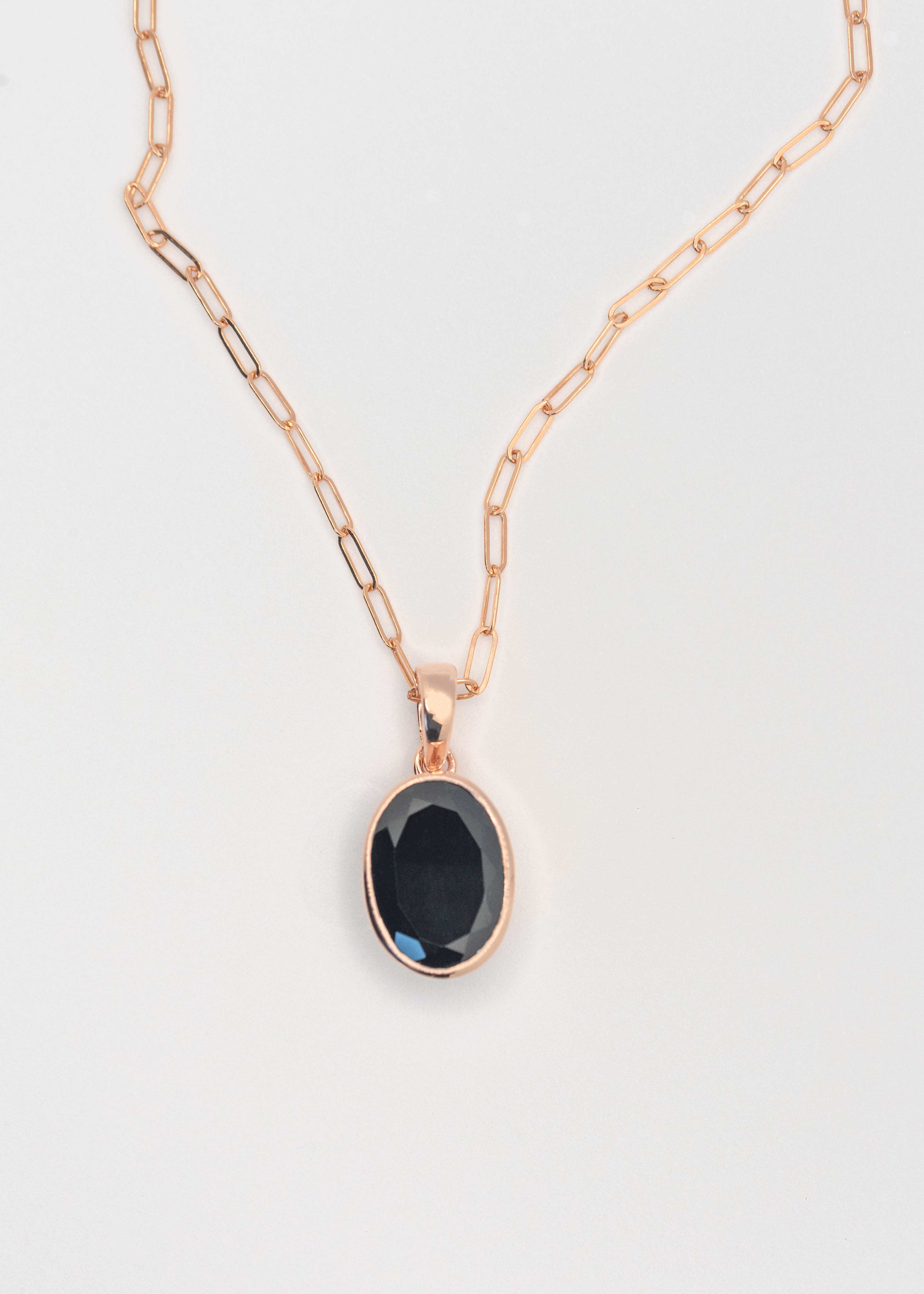 Black Onyx Pendant Necklace oval womens gifts rose gold