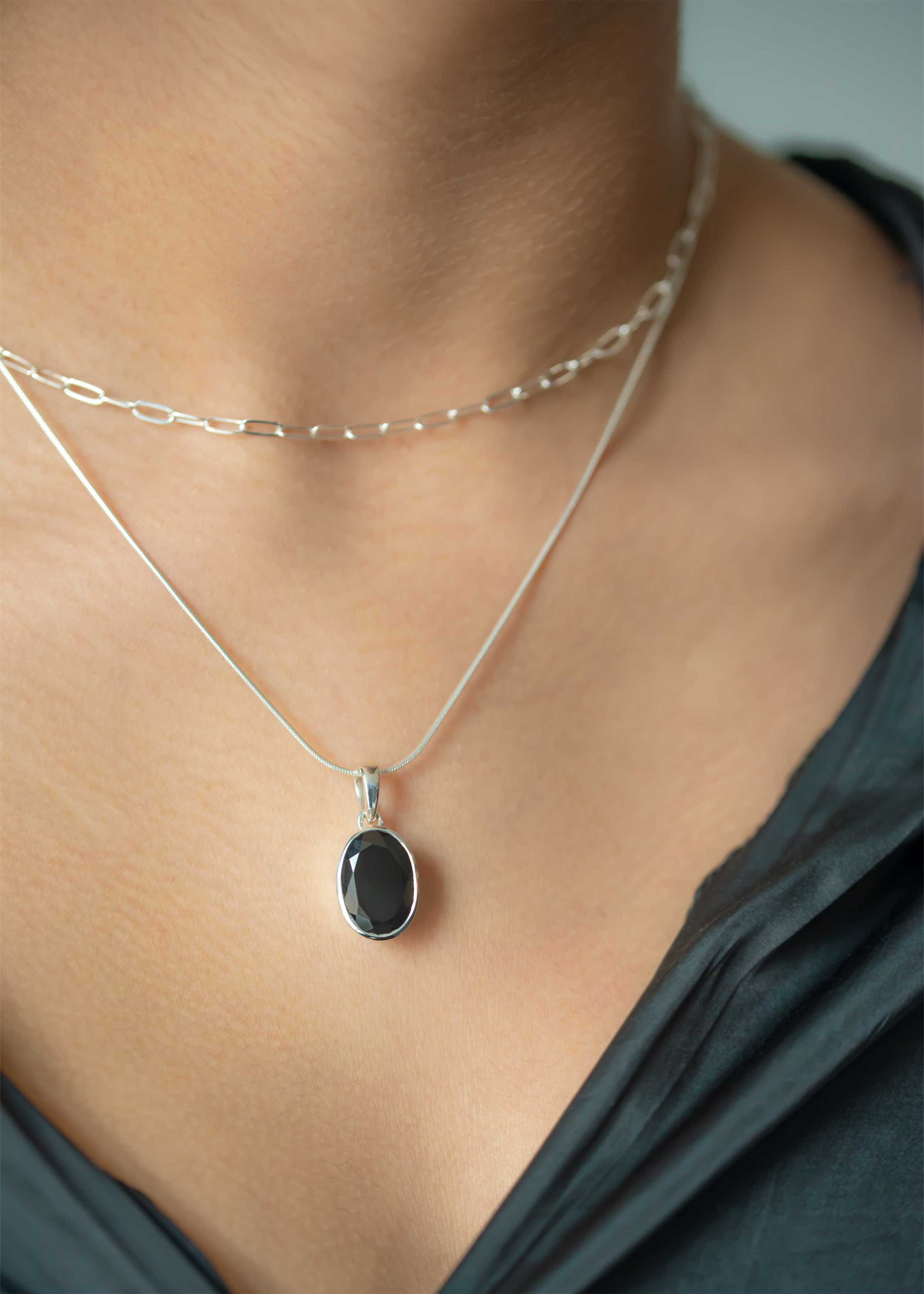 Black Onyx Pendant Necklace oval womens gifts sterling silver