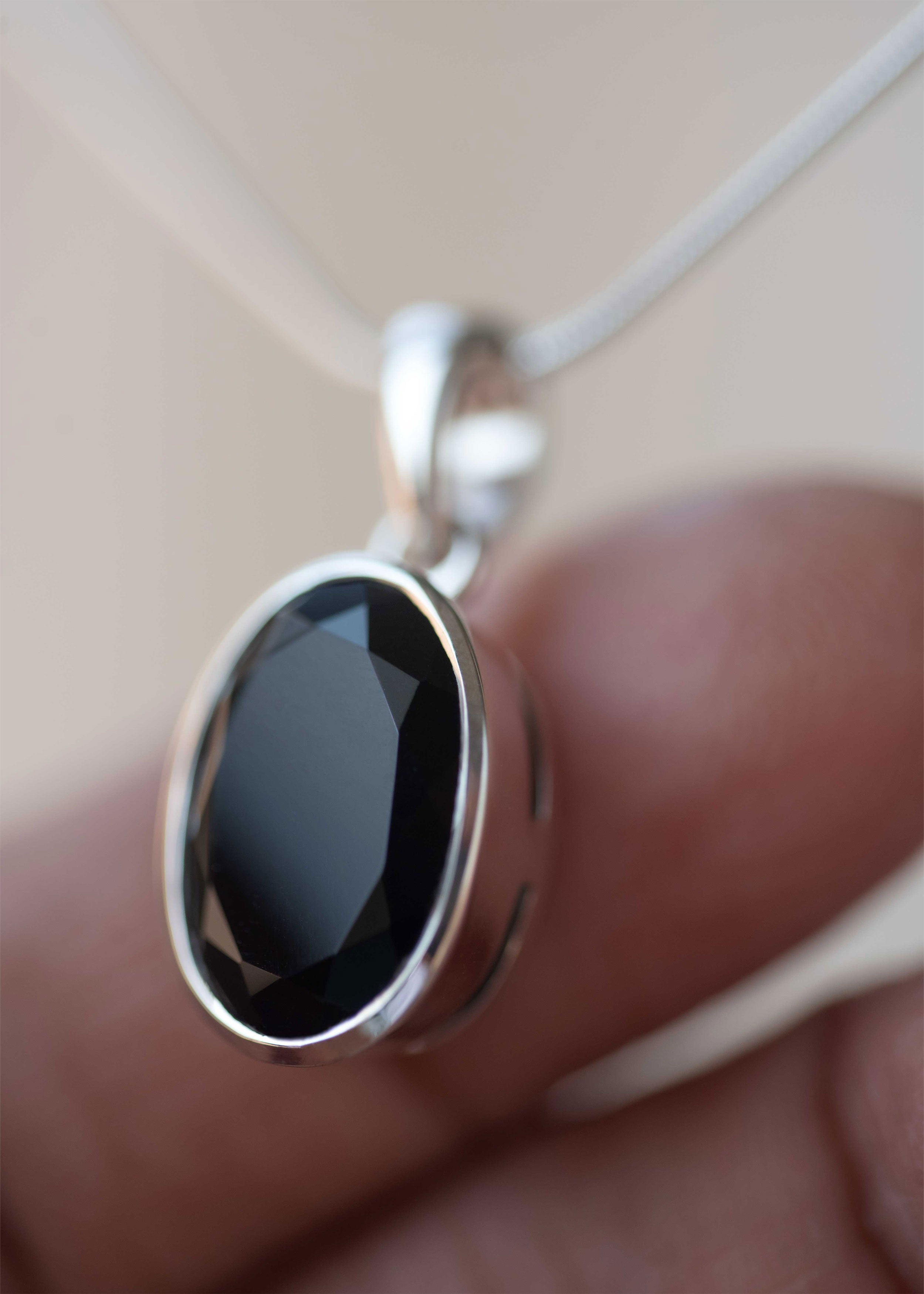 Black Onyx Pendant Necklace oval womens gifts