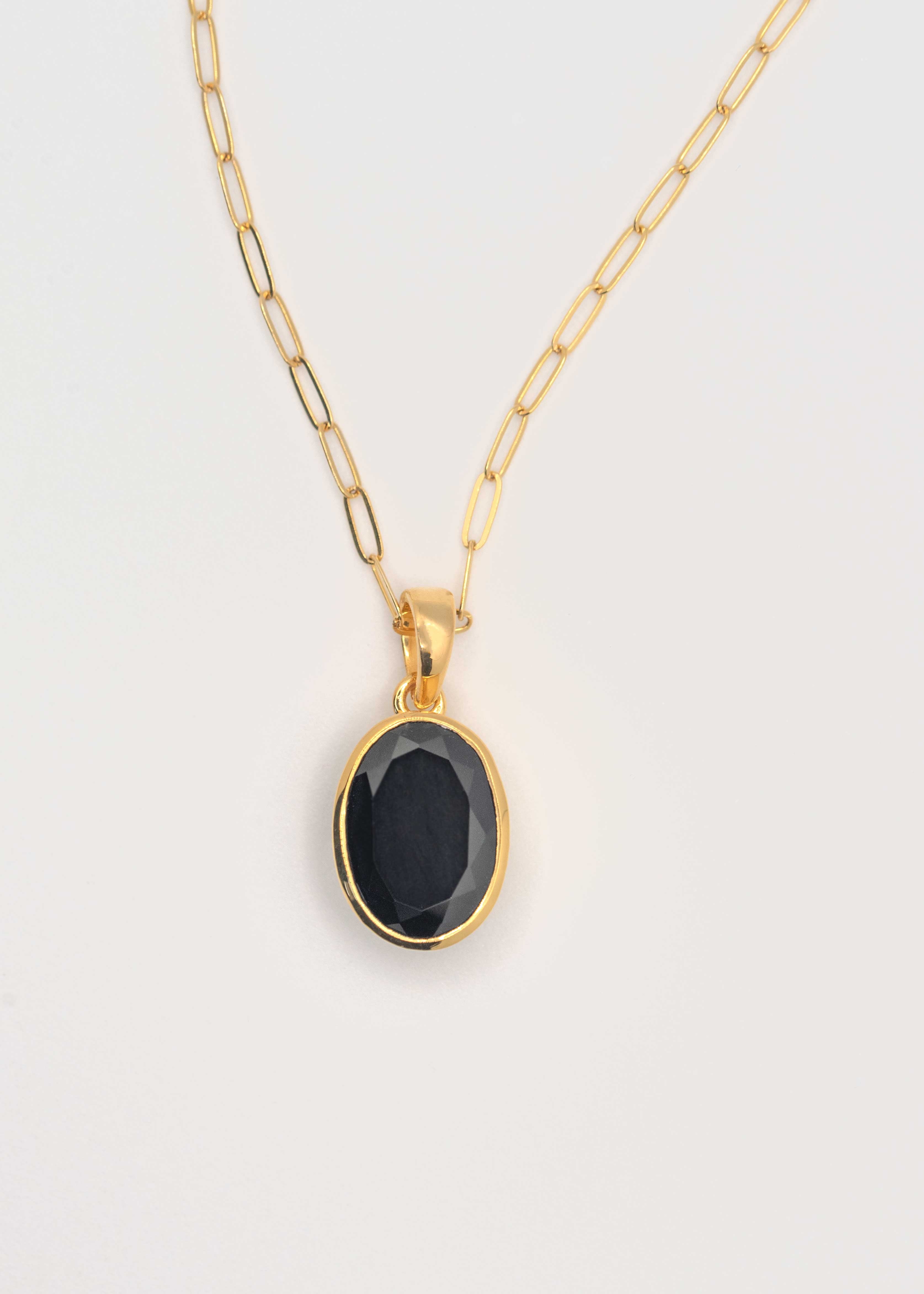 Black Onyx Pendant Necklace oval women's gifts gold