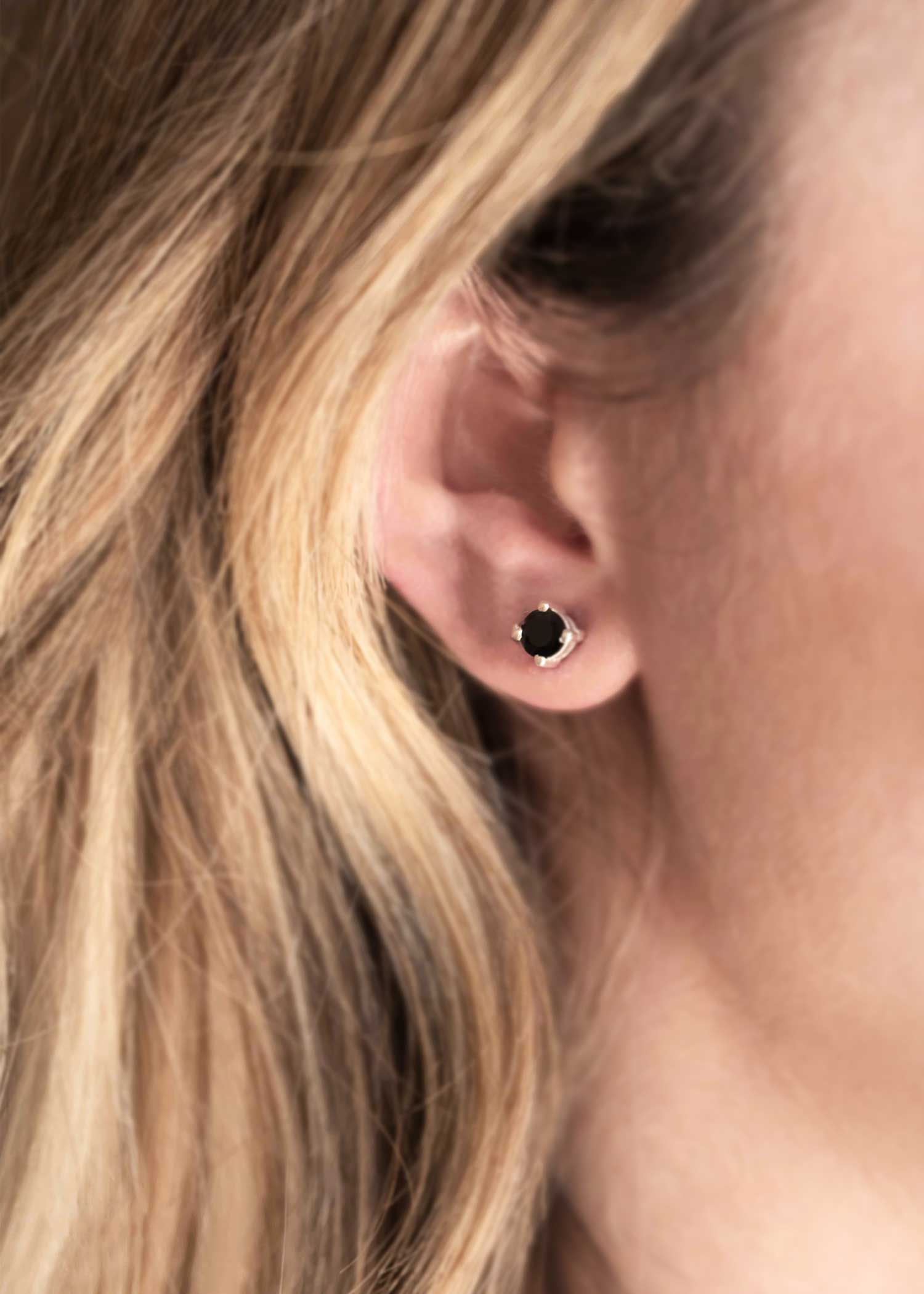 black onyx silver cartilage second piercing studs earrings Gift for teen girls girlfriend best friend