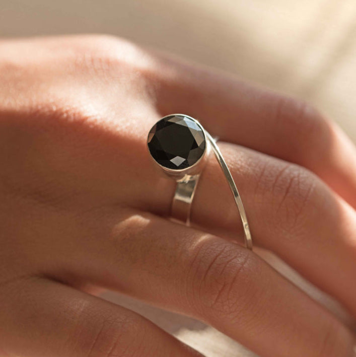 black statement ring sterling silver modern geometric jewelry bold