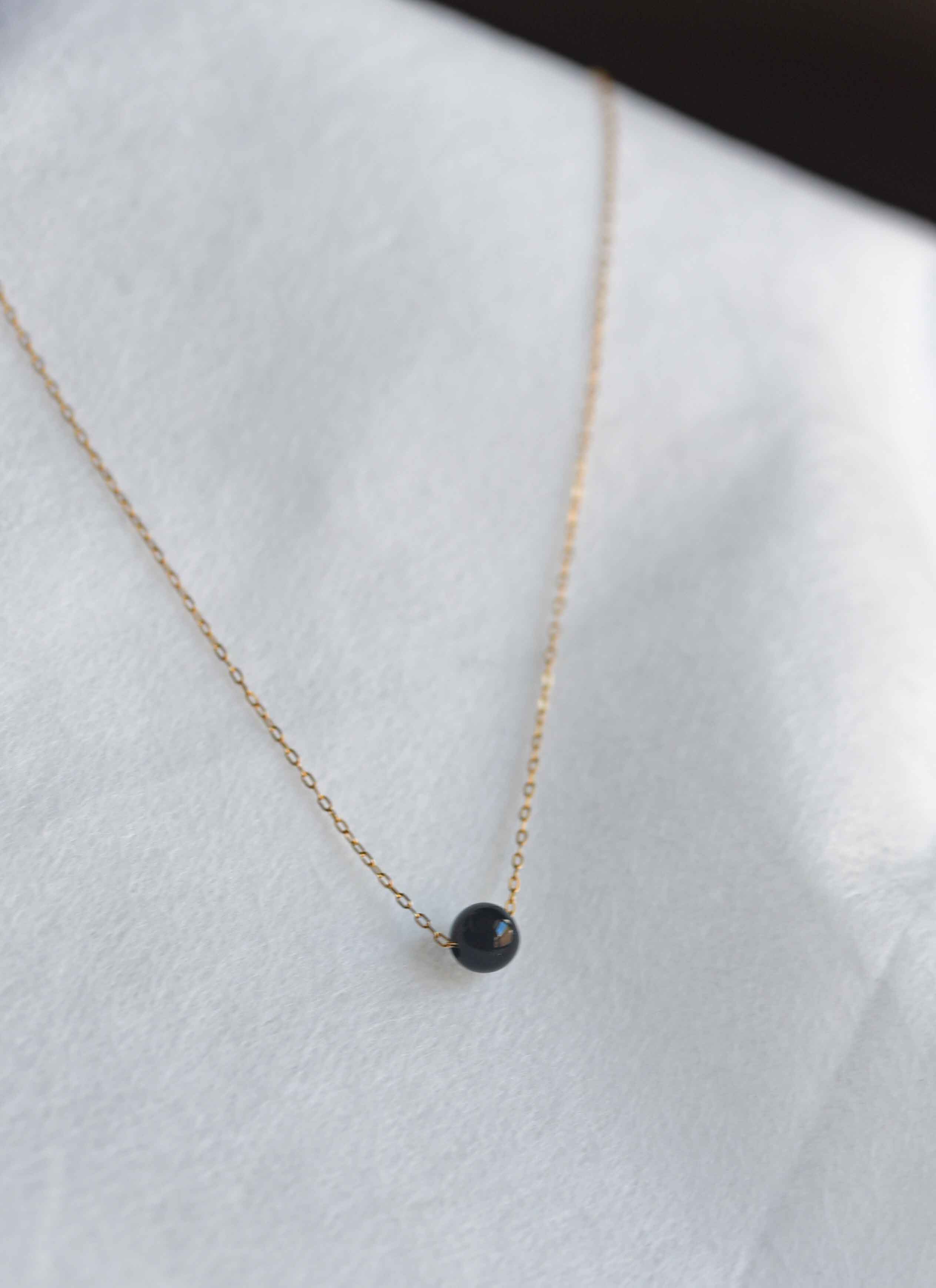 Black Onyx Heart Necklace with Diamonds Ball Chain