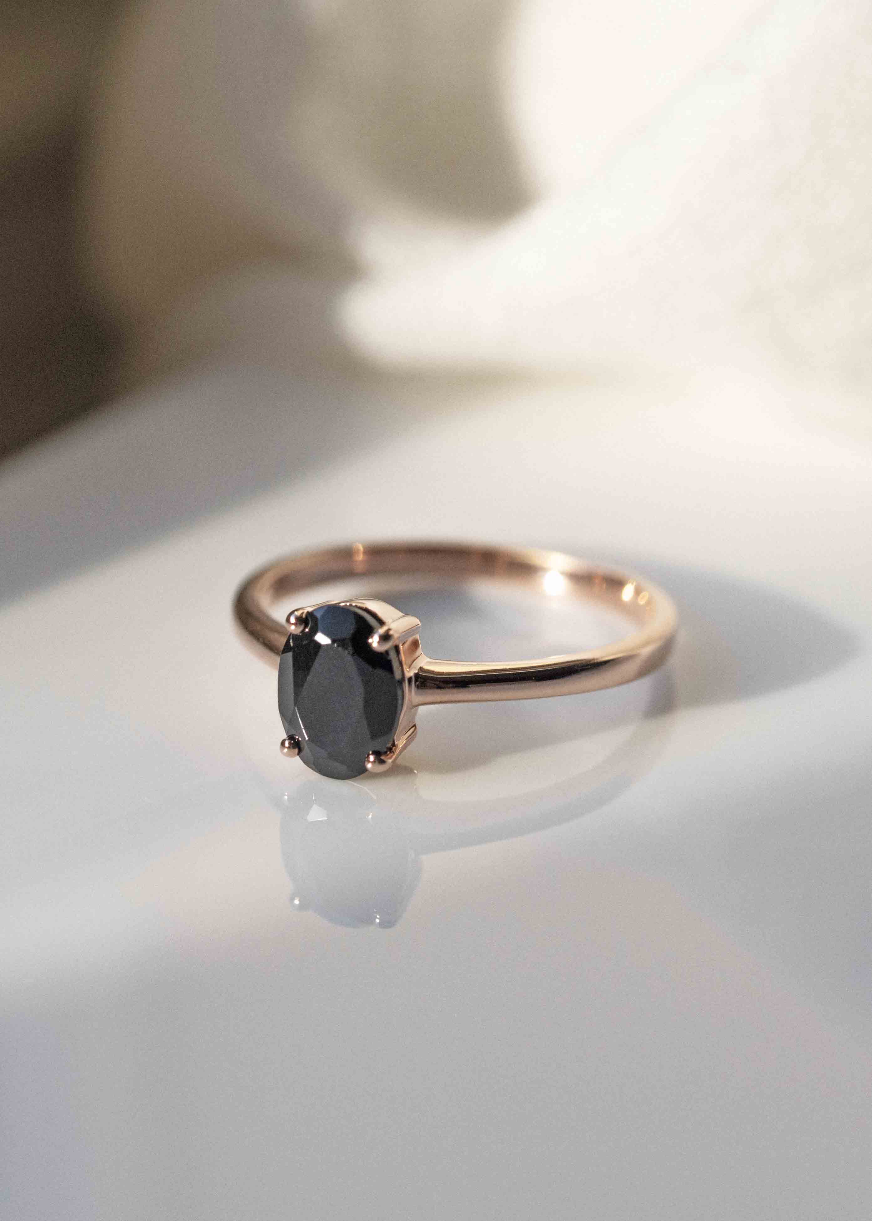 Genuine Black Onyx Ring in Rose Gold Protection stone