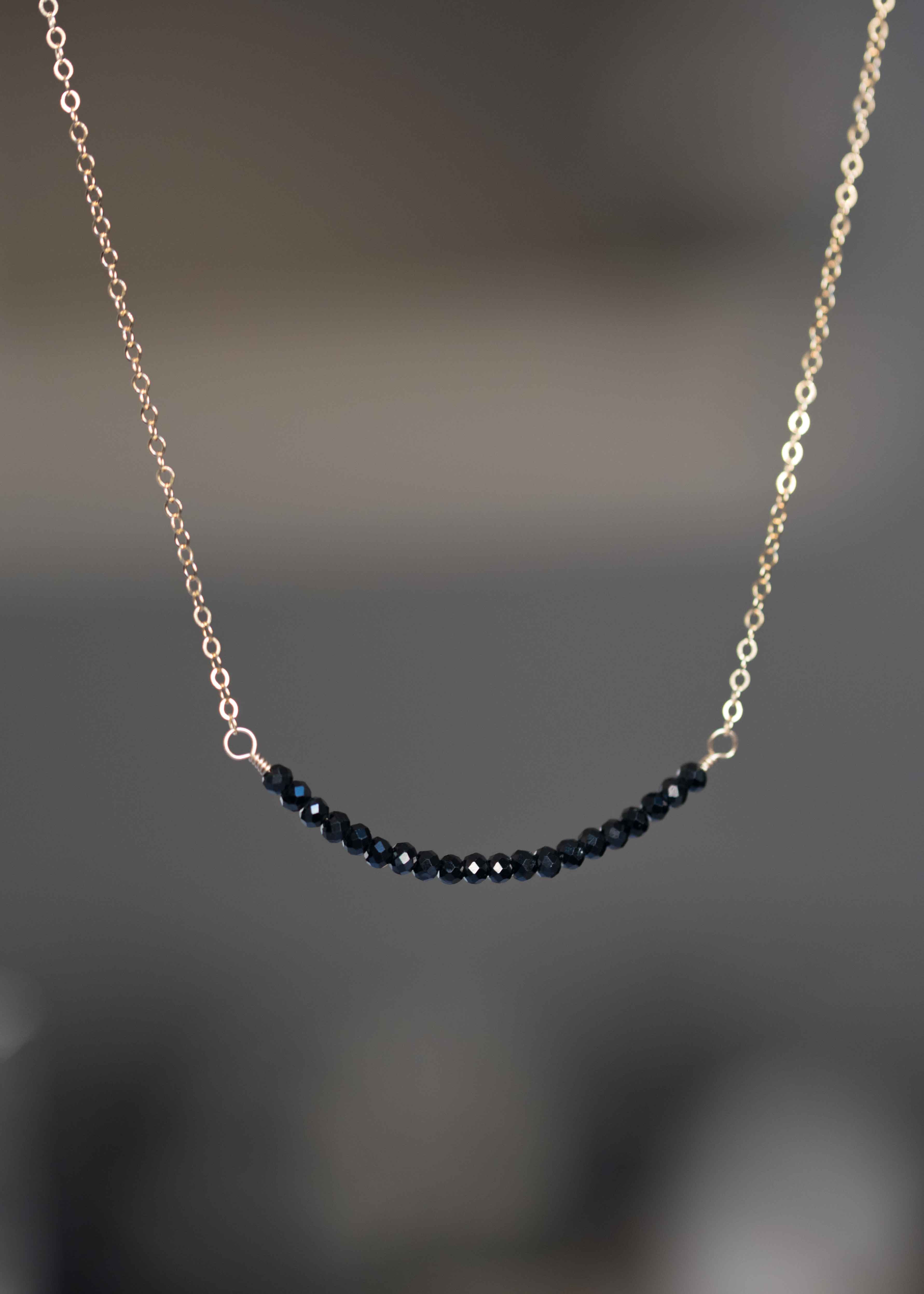 black spinel necklace gold delicate minimal choker gift for girls